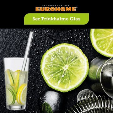 EUROHOME Trinkhalme Glasstrohhalme Set 20 cm mit Reinigungsbürste, (7-tlg., 7-teiliges Set Strohhalme Glas), Trinkhalme - Strohhalme wiederverwendbar