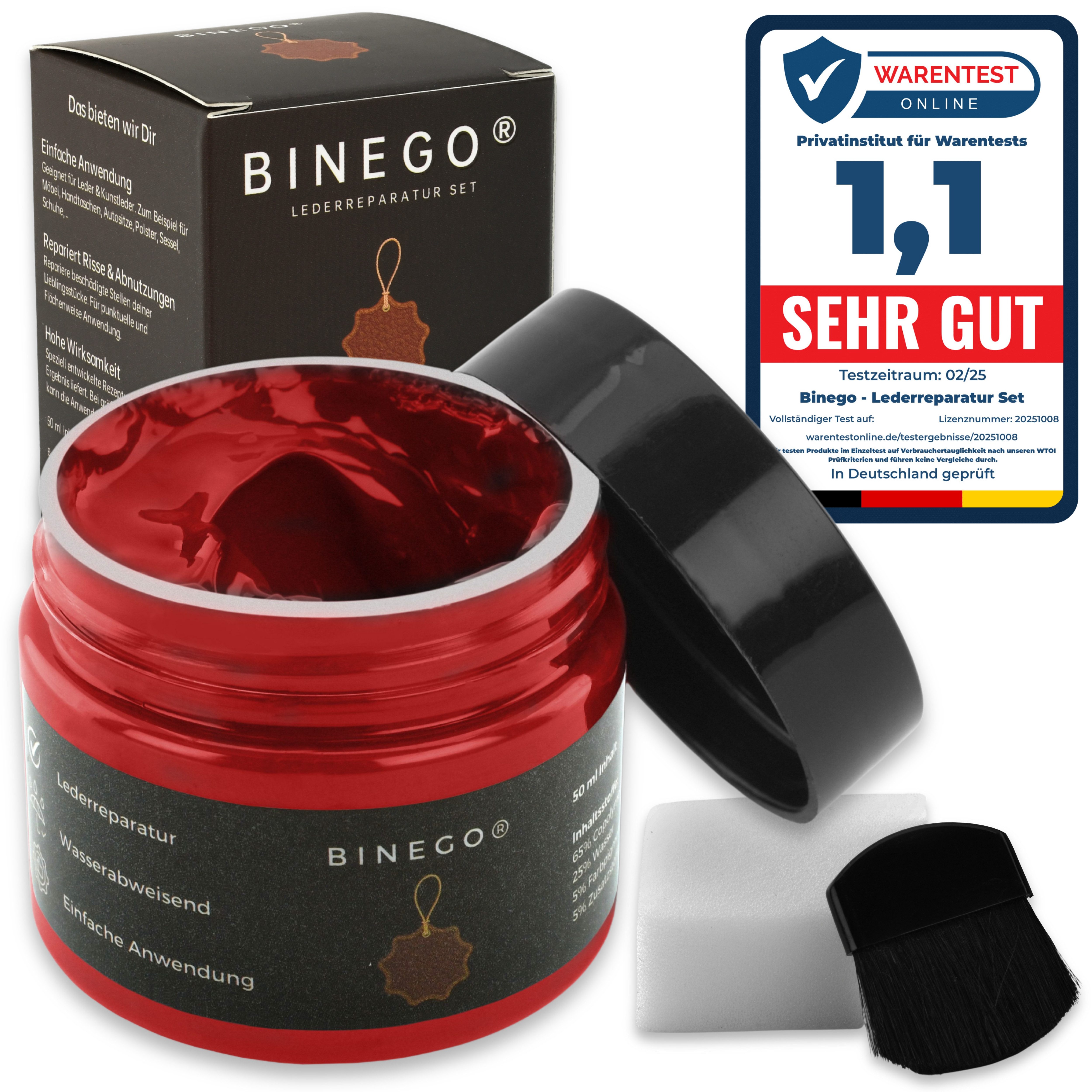 Binego Lederreparaturset Leder Kunstleder Lederreparatur Flüssigleder Lederpflegeset (Reparatur Set, 4 St., Lederfarbe), schnell trocknend