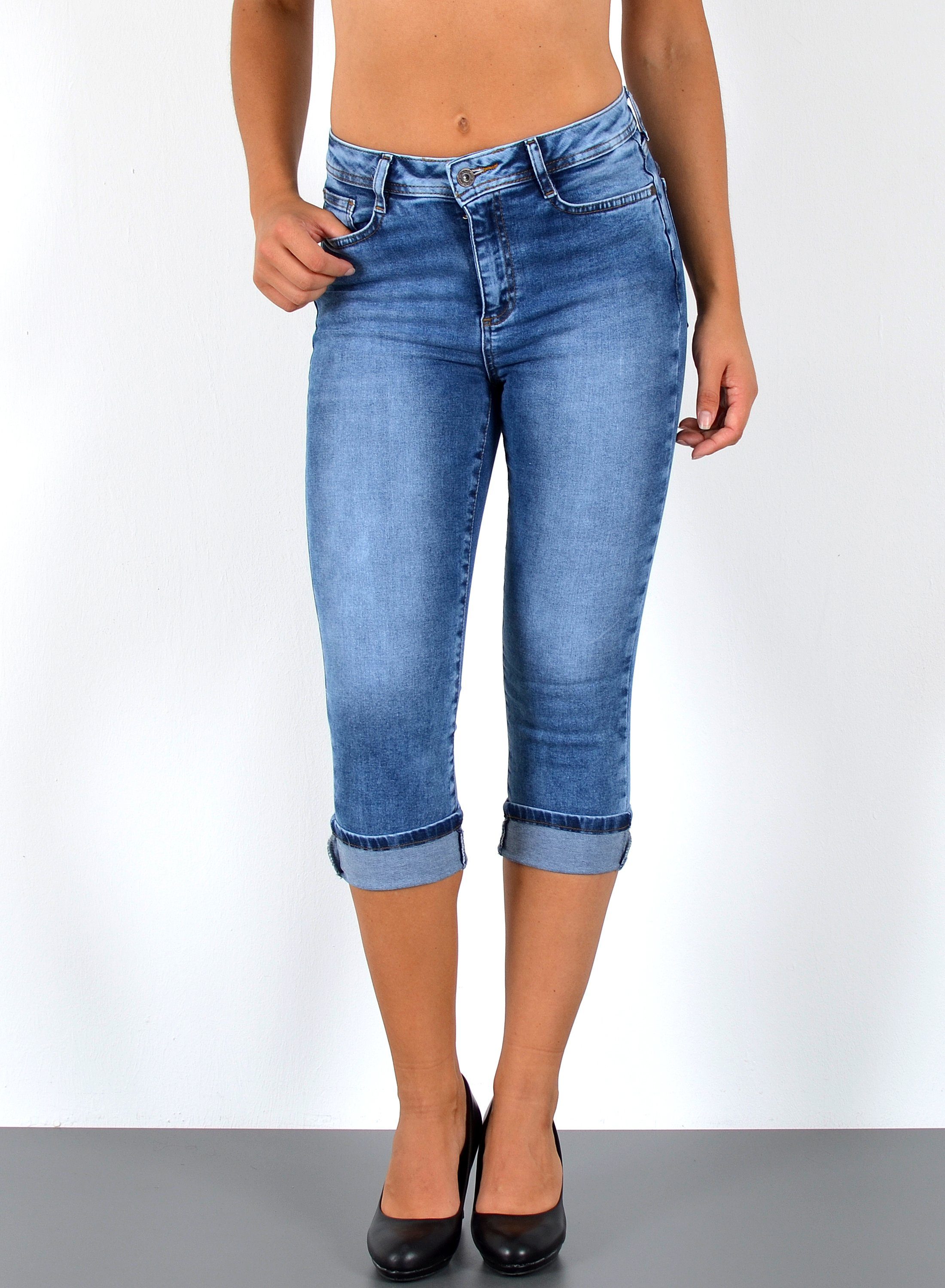 ESRA Caprijeans Sommer Hose Damen Capri Jeans High Waist kurze Jeans bis Übergröße C21 Damen Capri Jeans High Waist 3/4 Jeans Damen Stretch Jeanshose Shorts