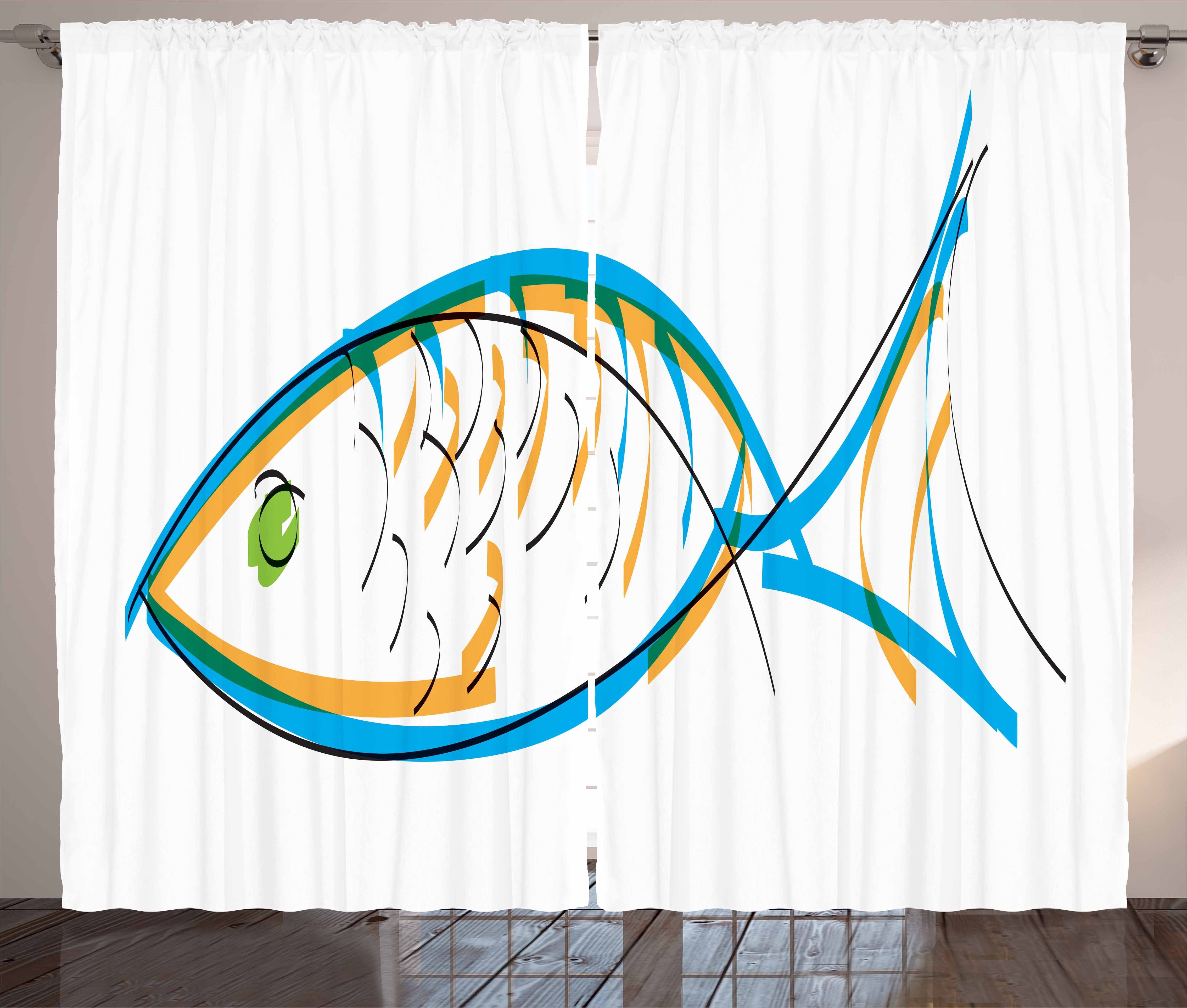 Gardine Schlafzimmer Kräuselband Vorhang mit Schlaufen und Haken, Abakuhaus, Fisch Aquarium Tierzeichnung