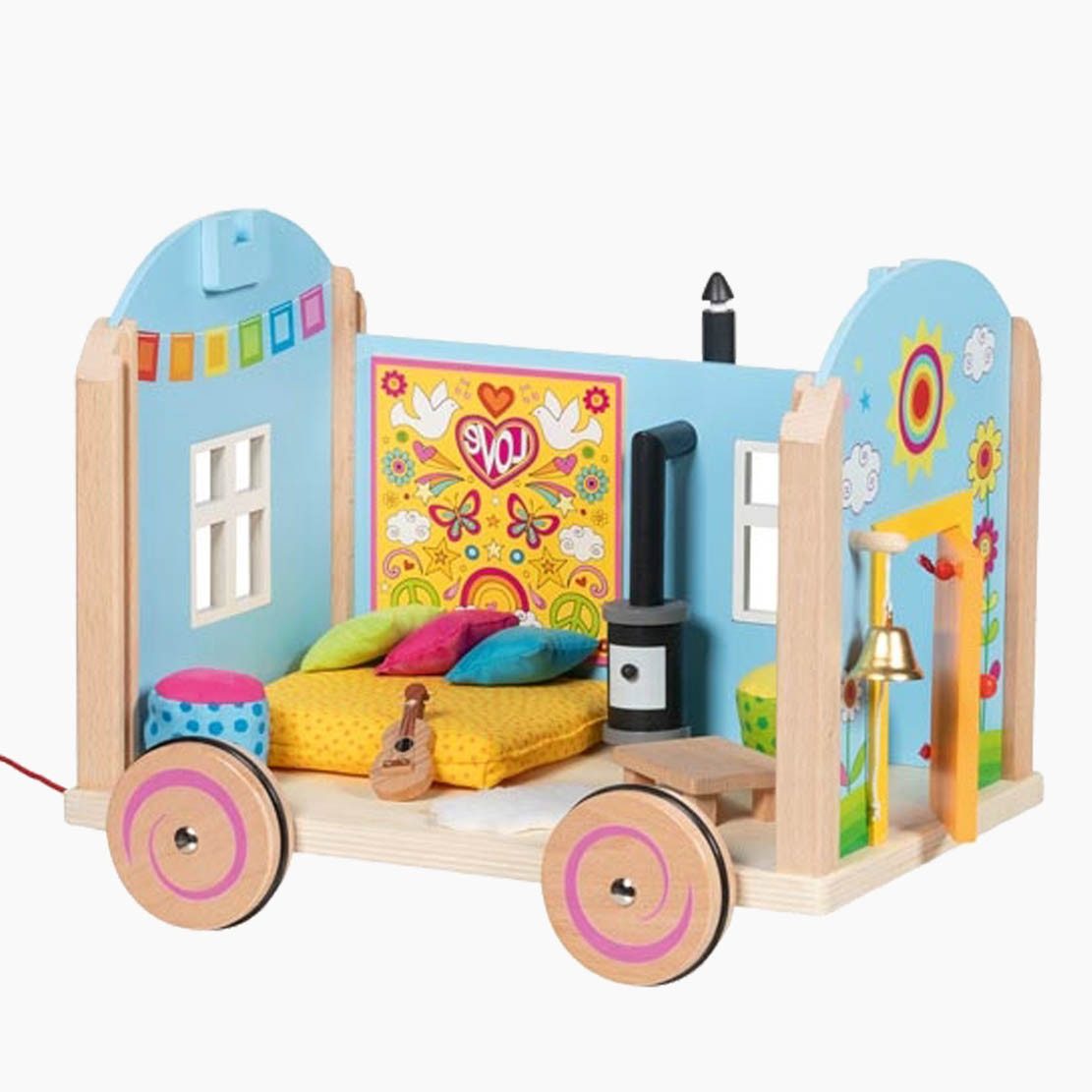 goki Puppenhaus Bauwagen Spirit mit Möbeln, (Spar-Set, 8-tlg., set), Abnehmbares Dach und Seitenwand viele Spielmöglichkeiten