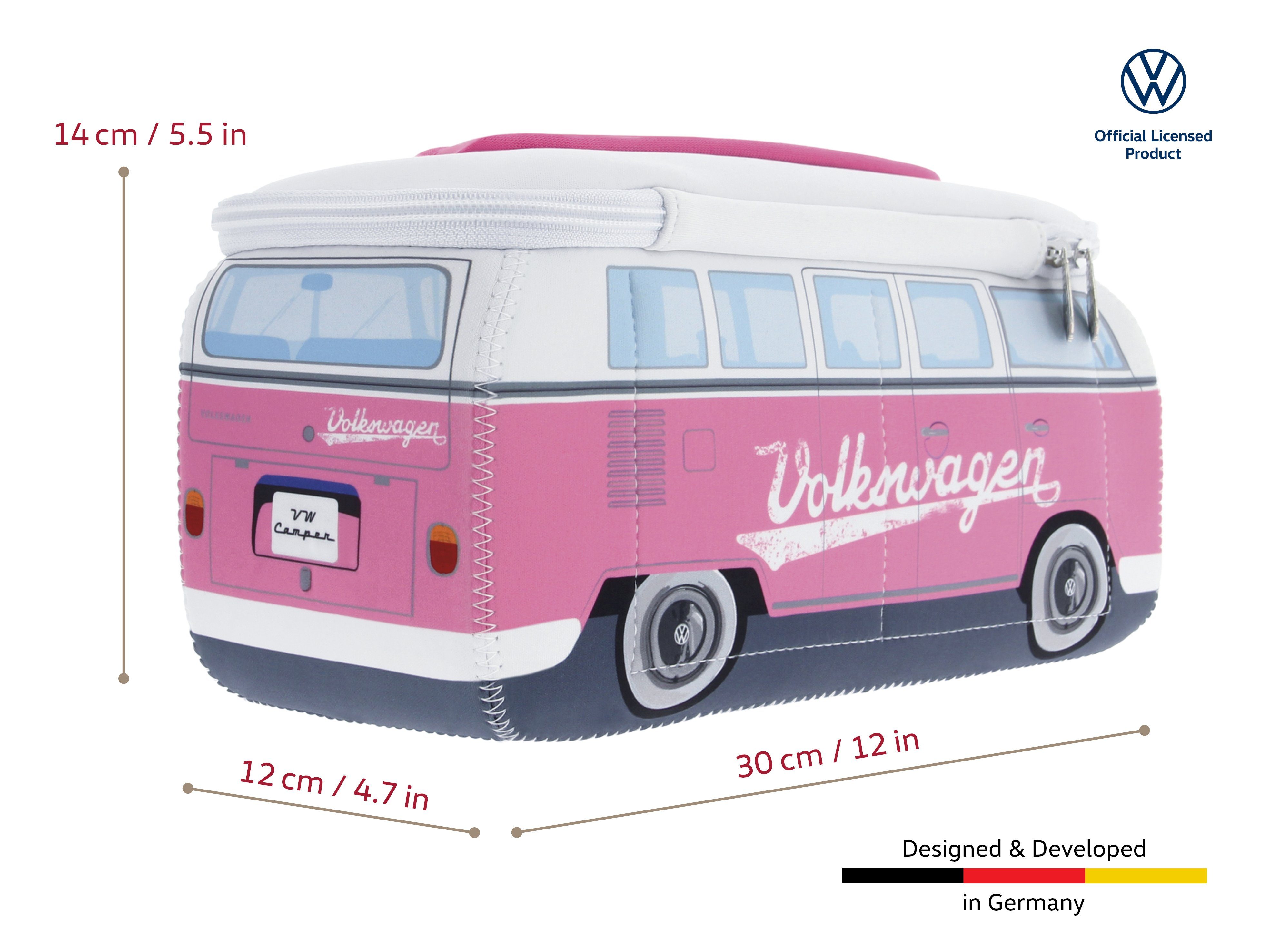 Kosmetiktasche Reisebeutel, Bus Kulturbeutel Neopren Schminktasche, Volkswagen by Design T1 VW BRISA Collection Bulli Schriftzug/Pink im
