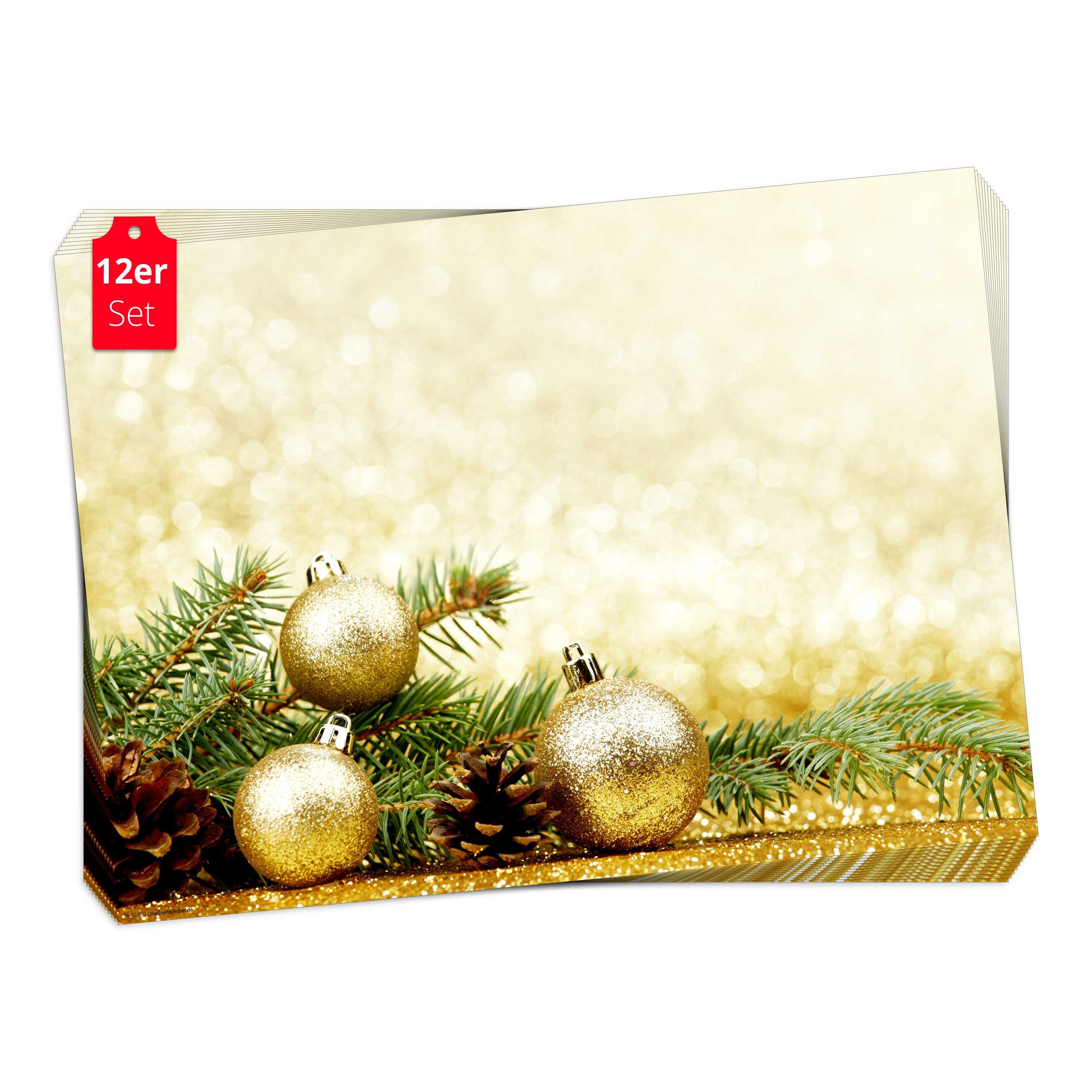 Platzset, Tischsets I Platzsets - Weihnachten - Goldene Christbaumkugeln, Tischsetmacher, (aus Naturpapier in Aufbewahrungsmappe, 12-St., 44 x 32 cm / gold), Made in Germany