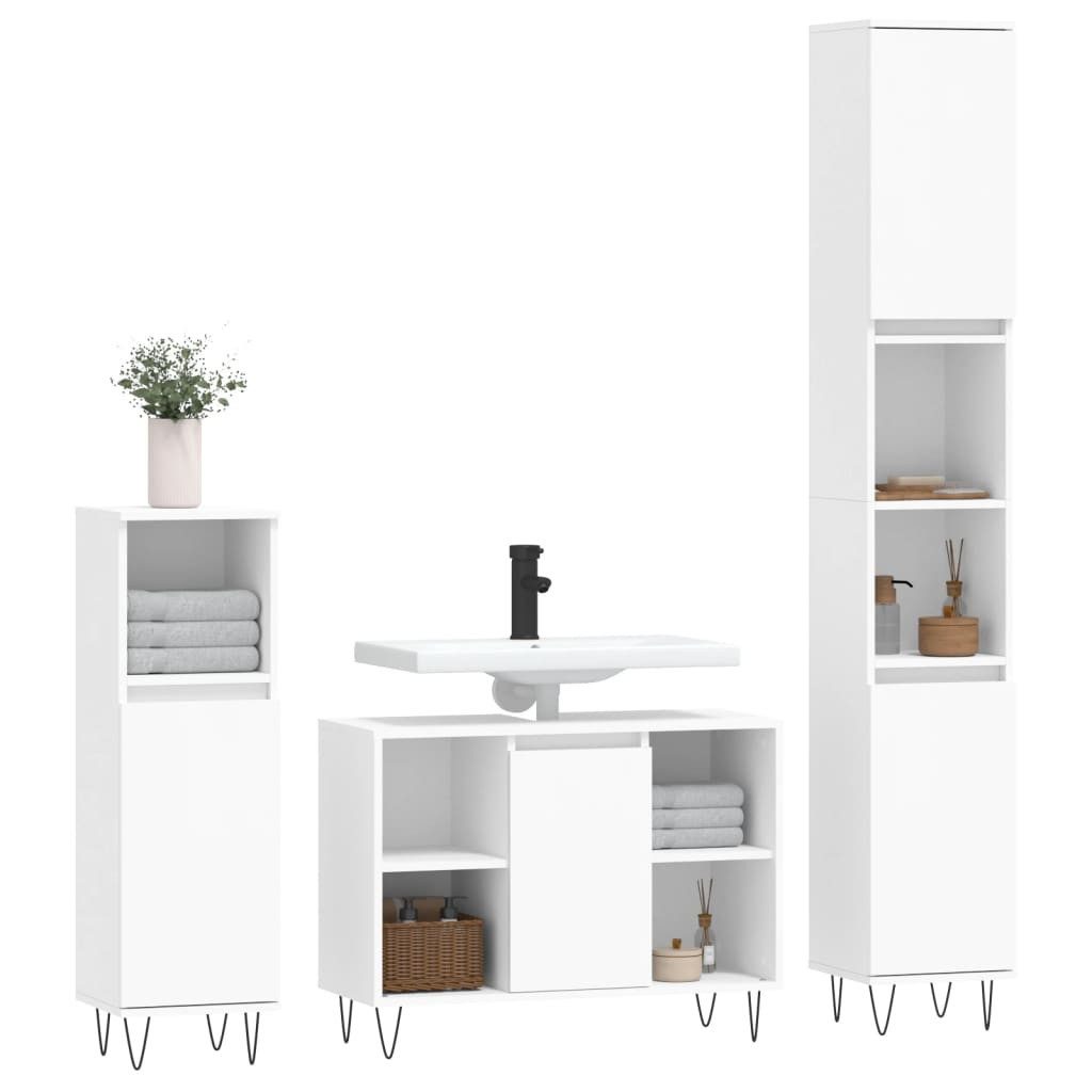 vidaXL Badezimmer-Set 3-tlg. Badmöbel-Set Weiß Holzwerkstoff, günstig online kaufen