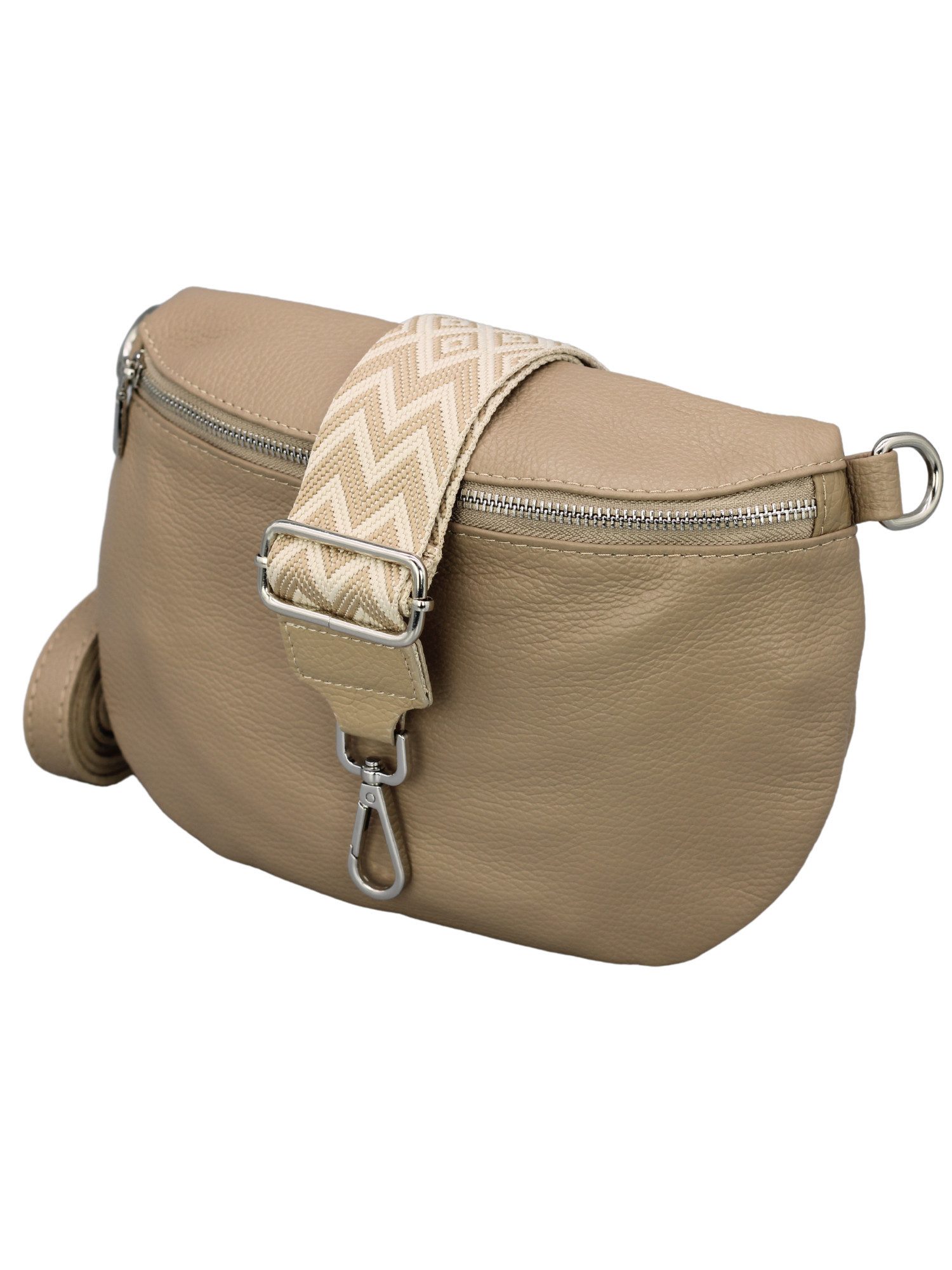 Adel Bags Schultertasche ADA Bauchtasche Damen Leder, mit breiten Gemusterten Riemen, mit 3 Fächer, stylische Gürteltasche, 12 Farboptionen, Made in Italy