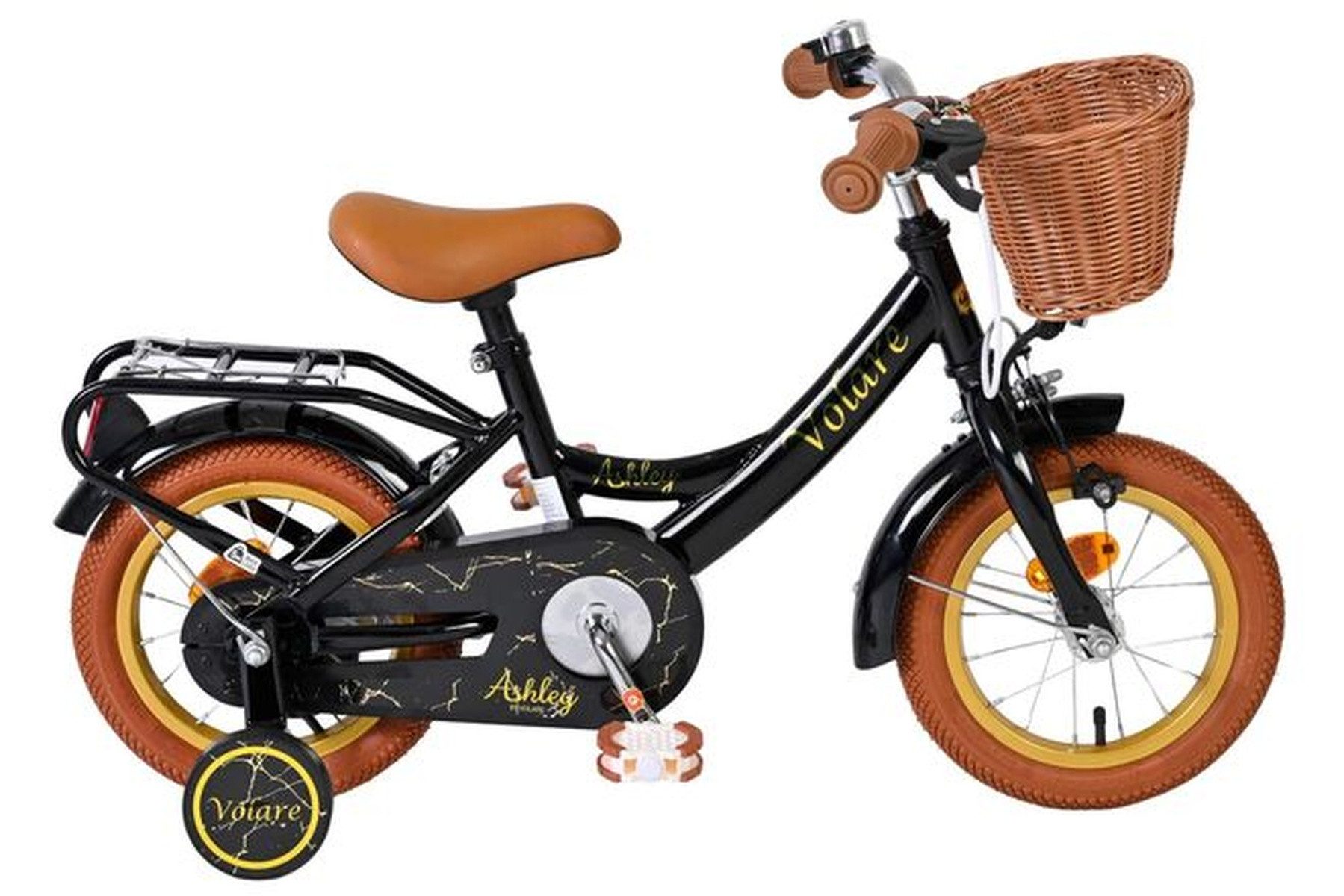 Kinderfahrrad Ashley Mädchen 12 Zoll in Schwarz – inkl. Stützräder, Zwei Handbremsen
