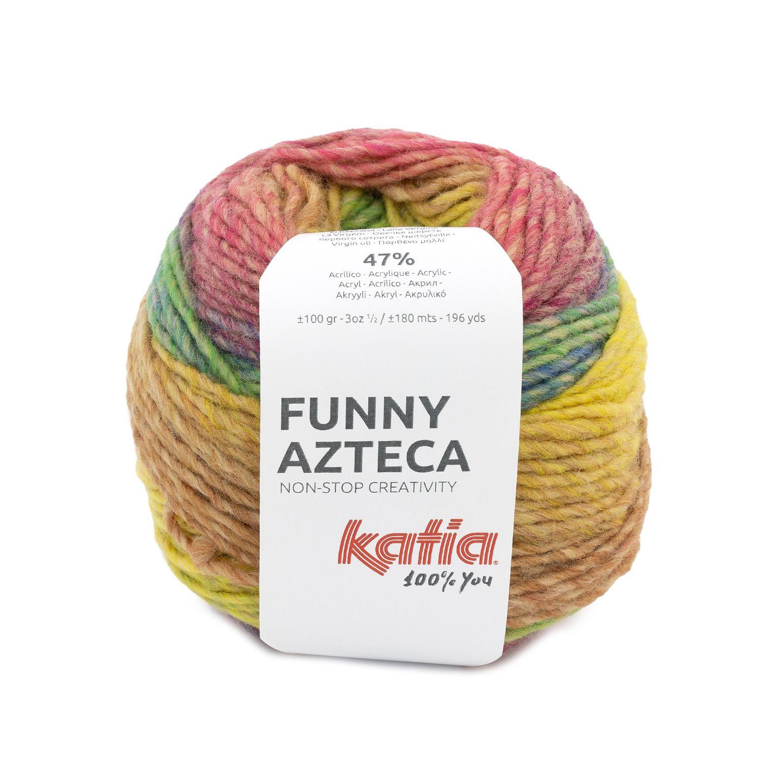 Katia Funny Azteca bunte Wolle mit Farbverlauf zum Stricken und Häkeln Häkelwolle, 180,00 m (100g Strickgarn, Handstrickgarn, Strickwolle, Farbverlaufswolle), Farbverlauf mit 6 Farbtönen