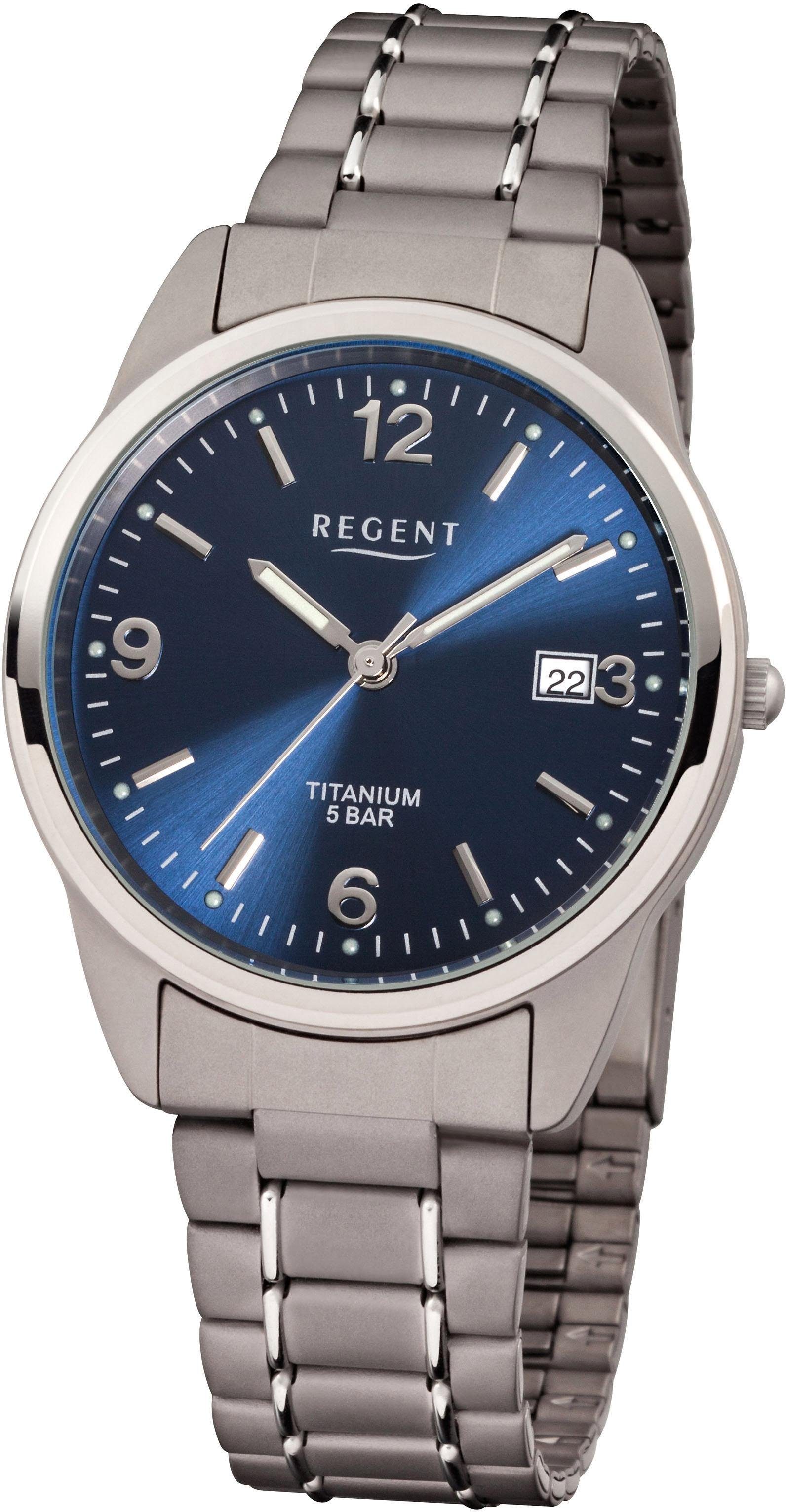 Regent Quarzuhr 1310.90.94, Armbanduhr, Herrenuhr,Damenuhr, Titanarmband, Datum