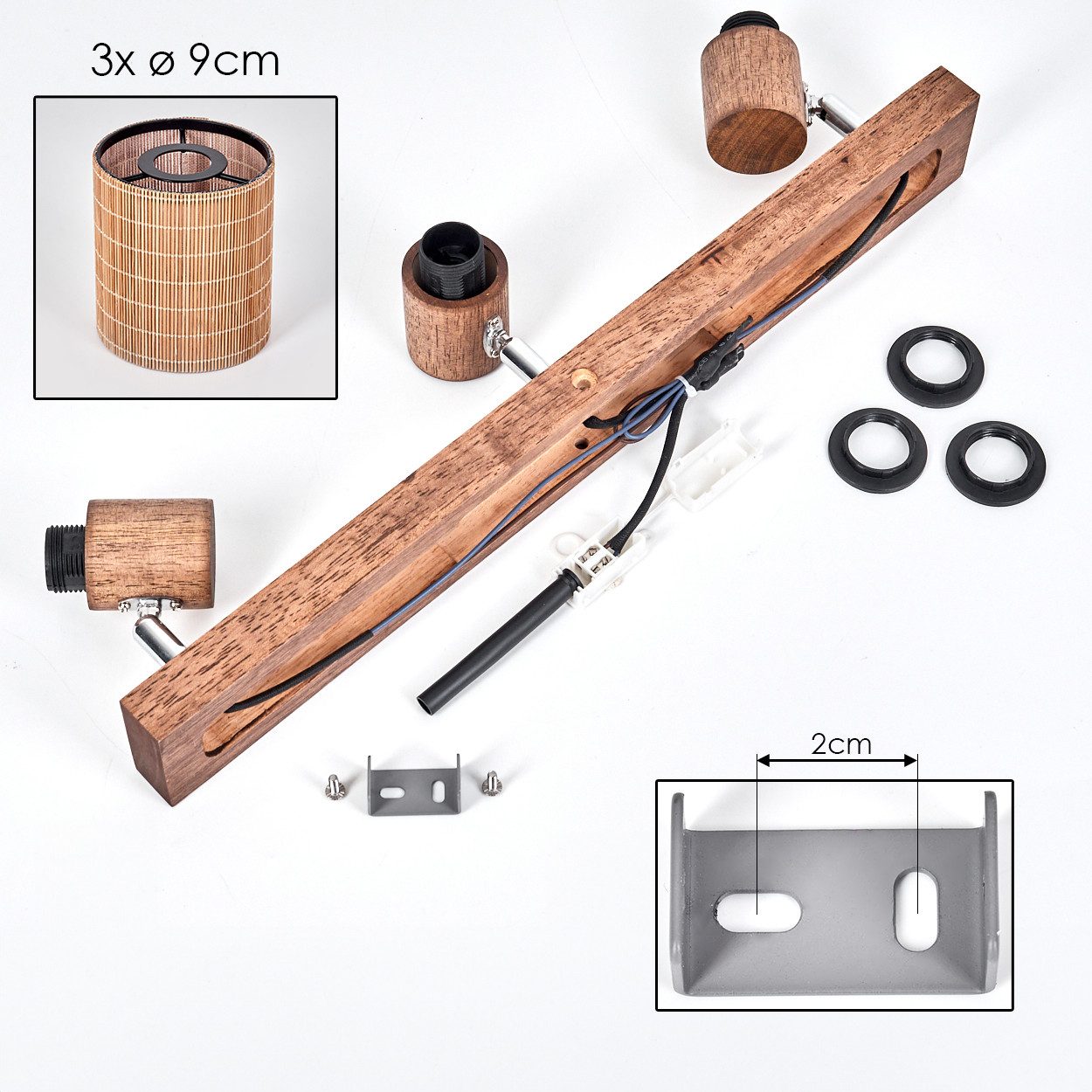 hofstein Deckenleuchte Deckenlampe aus Holz/Metall/Bambus in Dunkelbraun/Chromfarben/Natur, ohne Leuchtmittel, mit verstellbaren Strahlern, 3 x E14, ohne Leucht – Bild 5 von 5