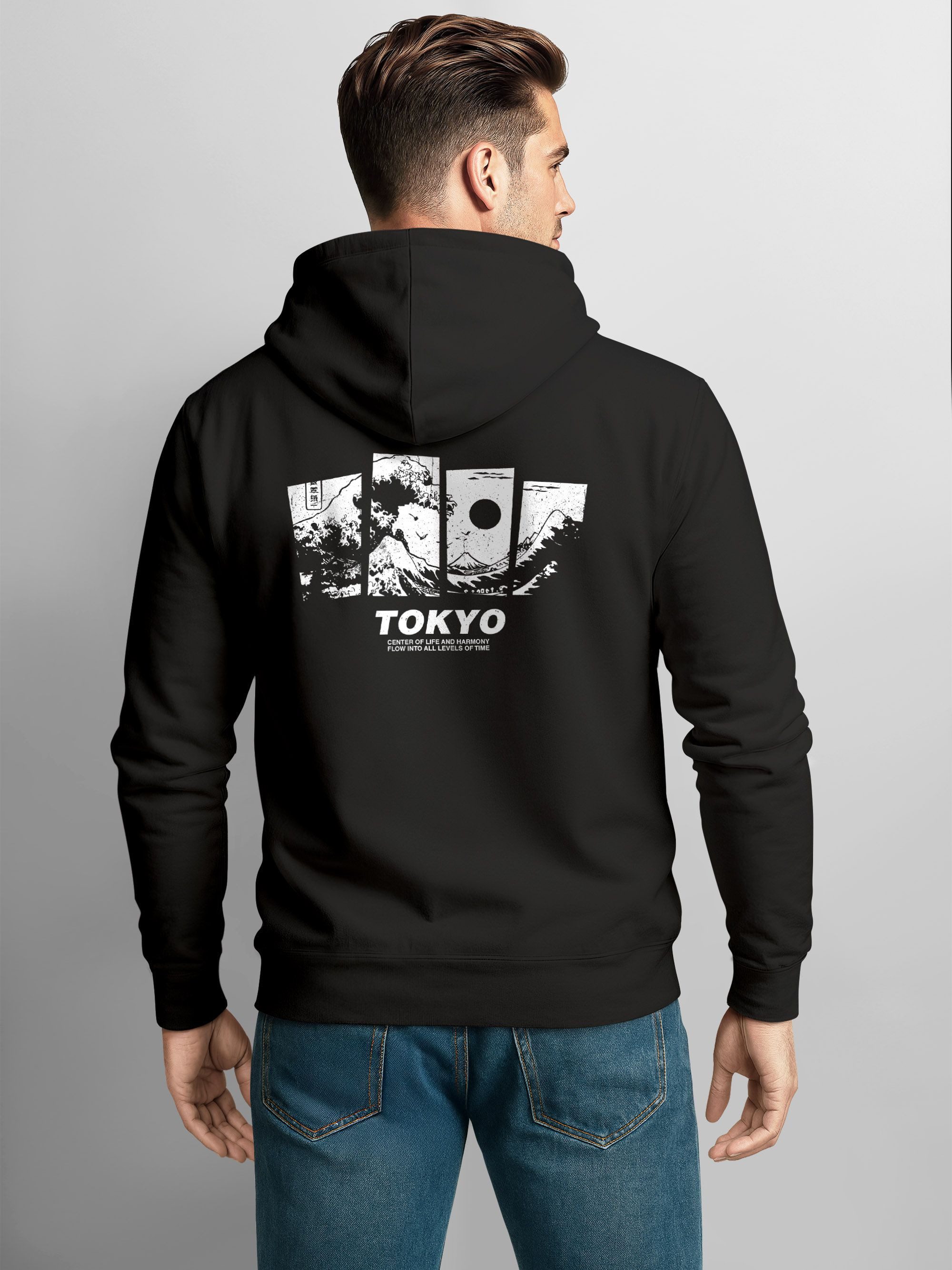 Neverless Hoodie Hoodie Backprint Herren Japan Tokyo Große Welle Kanagawa Japanische