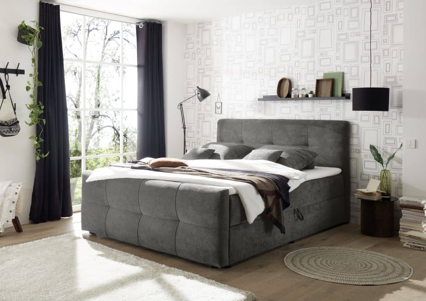 ED EXCITING DESIGN Boxbett Winnipeg 160/180x200 inkl. Topper & 9-Zonen-Tonnentaschenfederkern (Komplett-Bett, Matratze, Topper und Bettkasten), Mit HR-Topper (waschbar) & 9-Zonen-Tonnentaschenfederkernmatratze