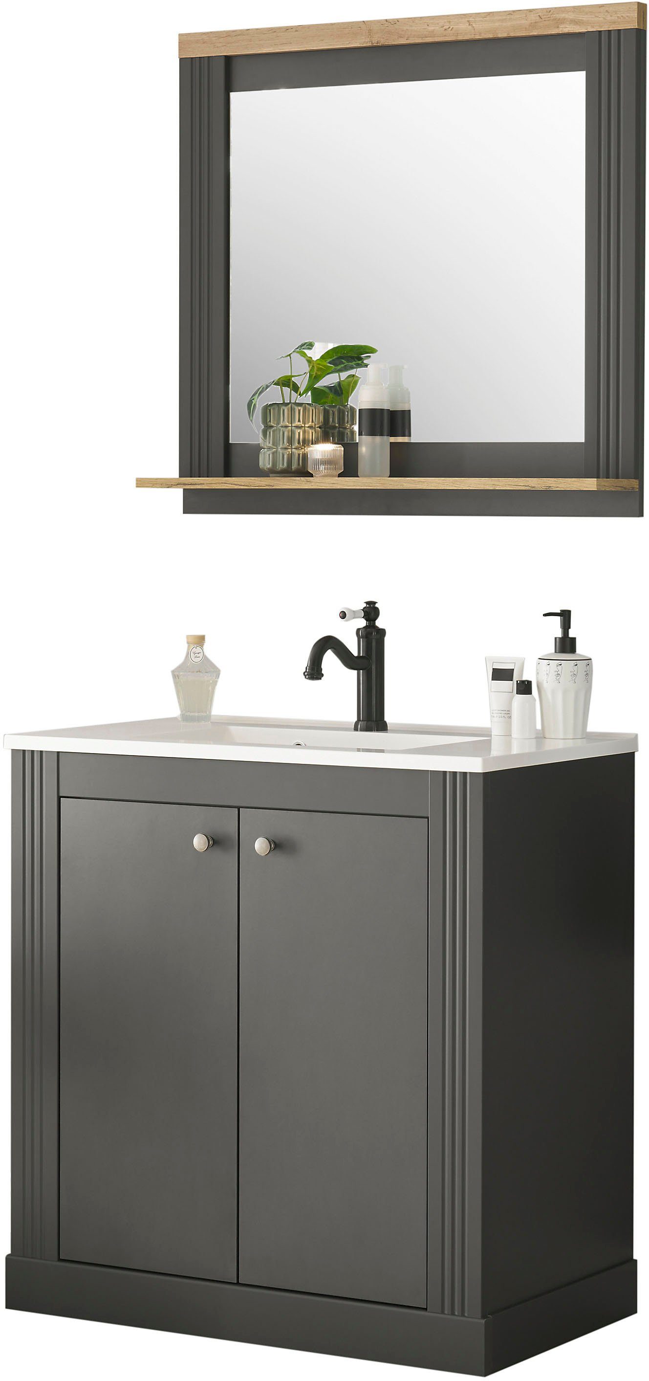 OTTO home Badmöbel-Set WESTMINSTER, Bad im Landhausstil, 2-teiliges Badezimmer, (2-St), Waschtisch, Spiegel mit Ablage, in 2 Farben verfügbar, Breite 80 cm