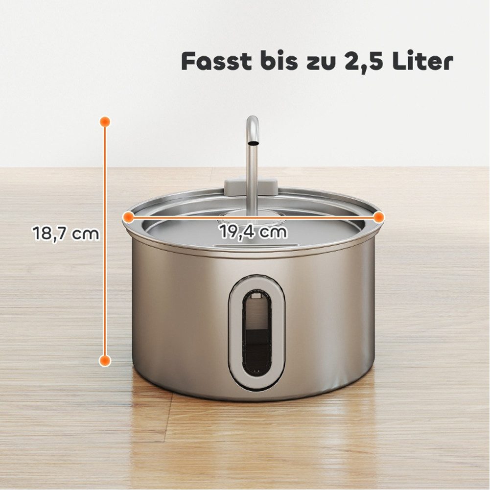 HT Trinkbrunnen Katzenbrunnen 2,5L Trinkbrunnen für Katzen, mit leiser Pumpe LED Aktivkohlefilter, 19,4 x 19,4 x 18,7 cm