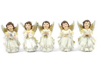 ELLUG Engelfigur »5er Set Engel Schutzengel in Kleid weiß Gold & Gold glitzernde Flügeln aus Polyresin H.: 7,5cm«