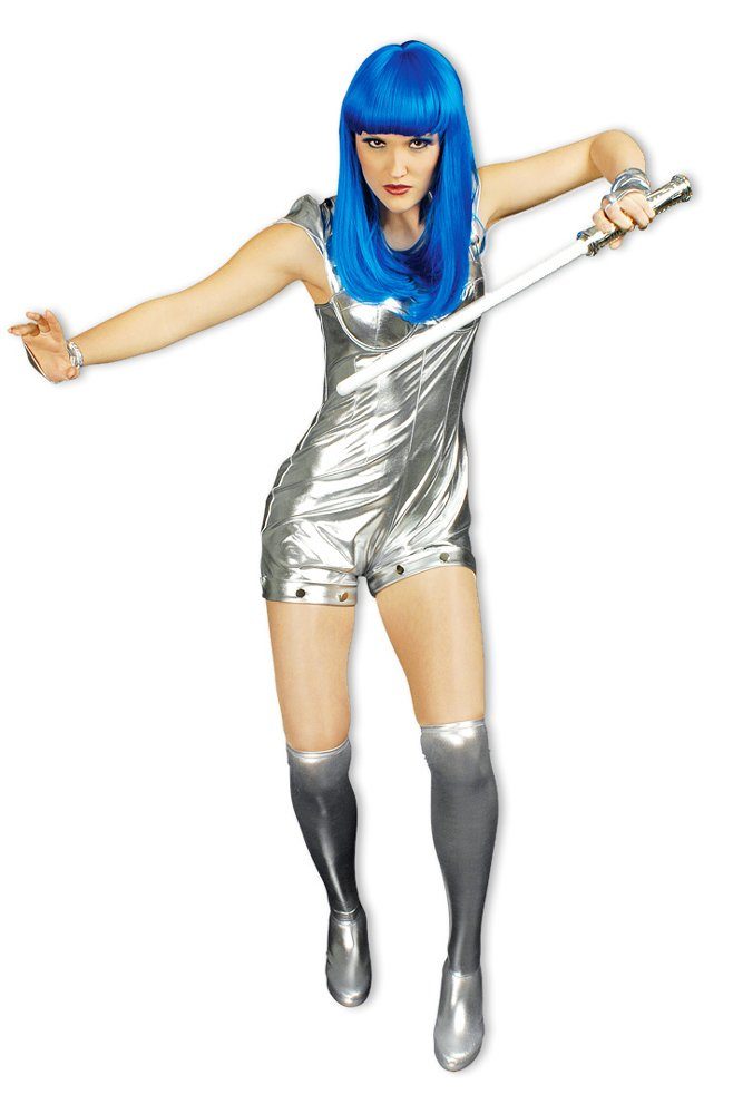 Das Kostümland Kostüm Spacegirl Kostüm für Damen - Anzug Stulpen Silber - Weltall Cosplay Animé