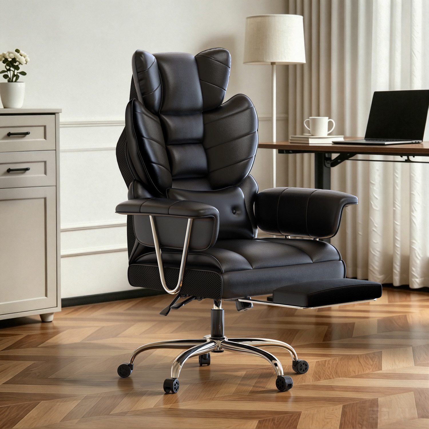 ZAISZE Bürostuhl Ergonomischer Leder Chefsessel mit Fußstütze – Komfort & Stil (Spar-Set), Hochlehner,Kopfstütze & Lordosenstütze,Höhenverstellbar & Drehbar – Bild 5 von 5