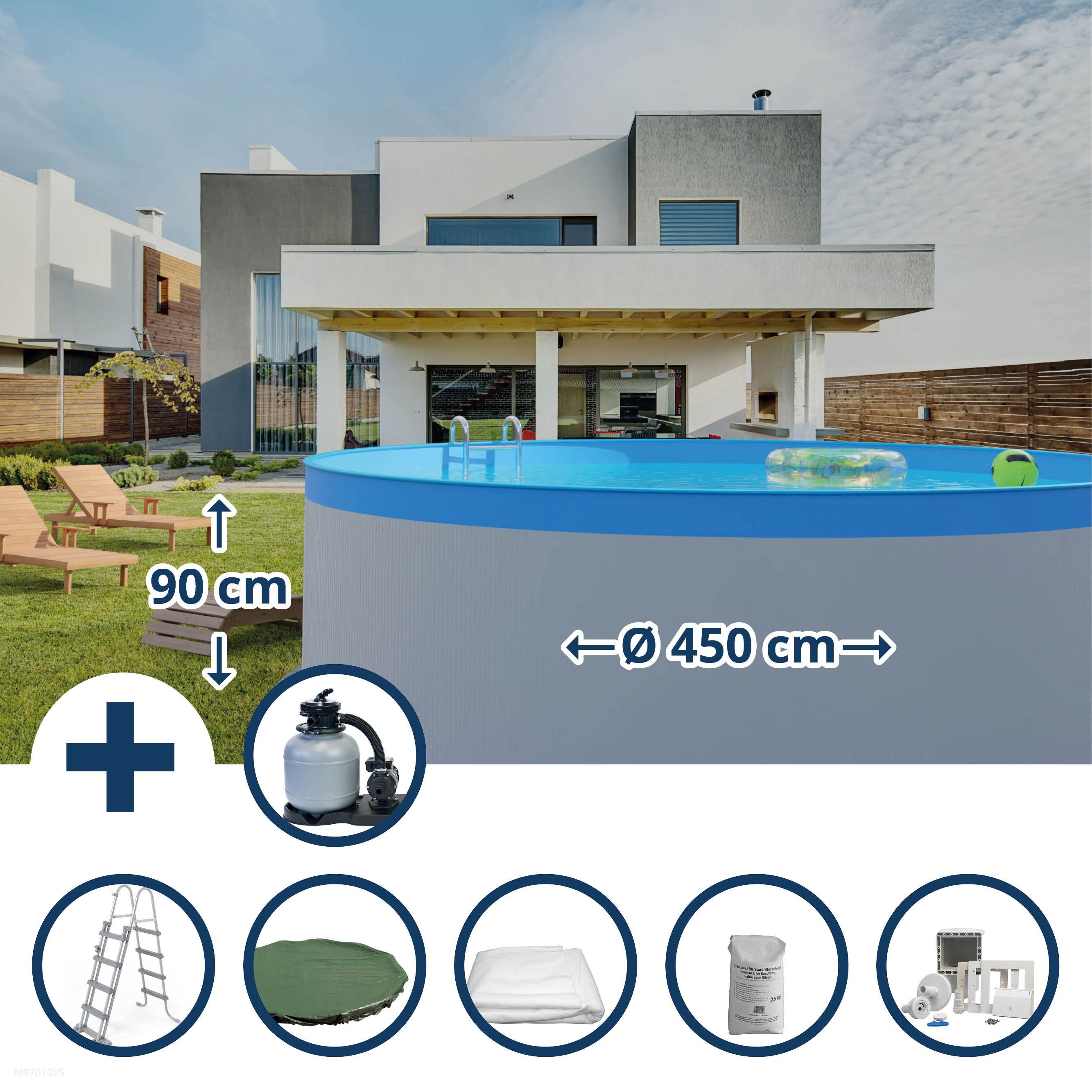 Rundpool Stahlwandpool Set (8-teilig) hoch rund 450 x 90 cm