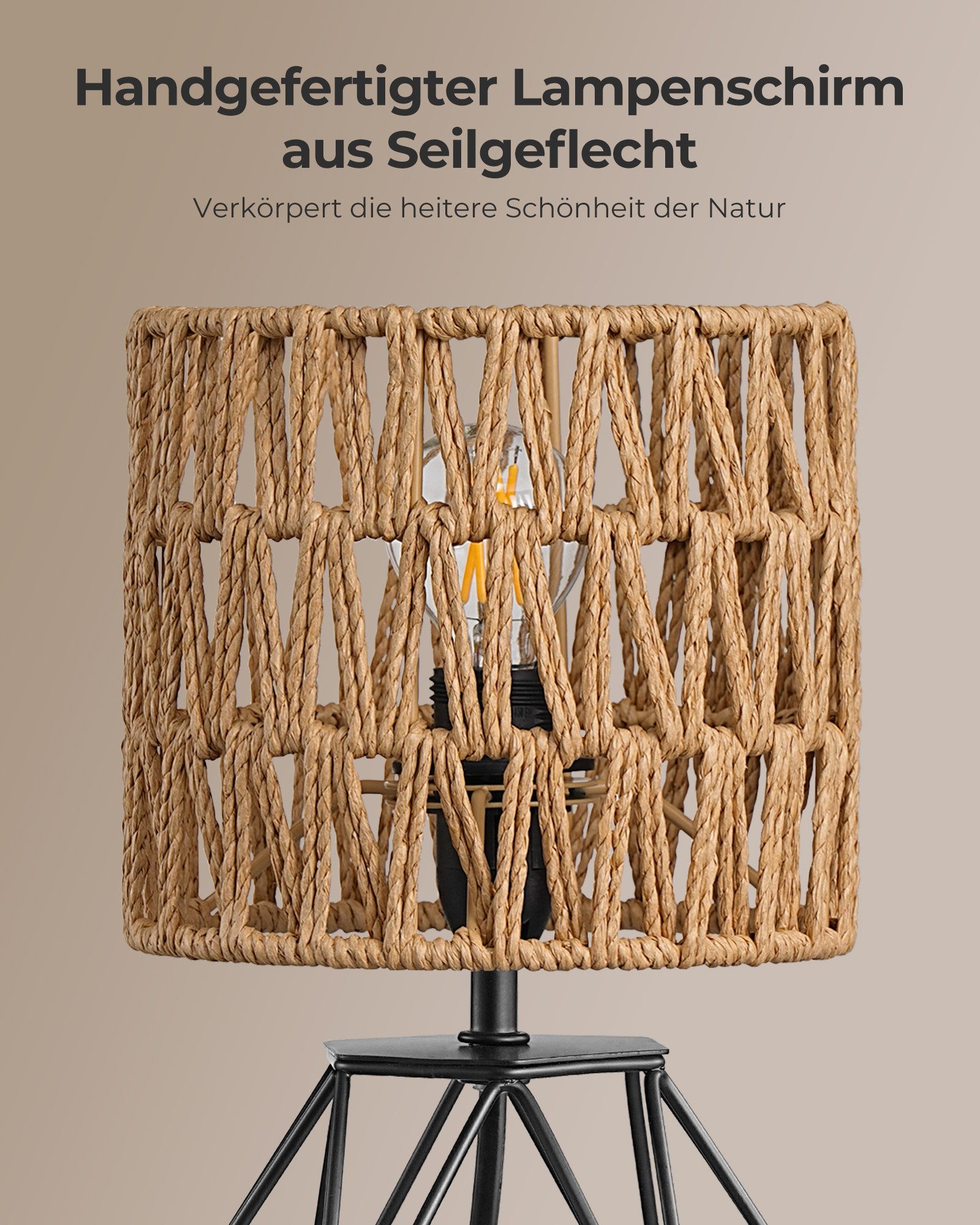EDISHINE Nachttischlampe Moderne Tischlampe Industrial, LED wechselbar, 2700 K Warmweiß, Vintage Tischleuchte mit schwarzem Fuß und E14 Leuchtmittel – Bild 2 von 5