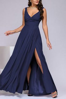 BlauWave Abendkleid Damen abendkleider,Langes Kleid,Taillenkleid,ärmelloses,V-Ausschnitt (1-tlg) Elegant,Einfarbiges
