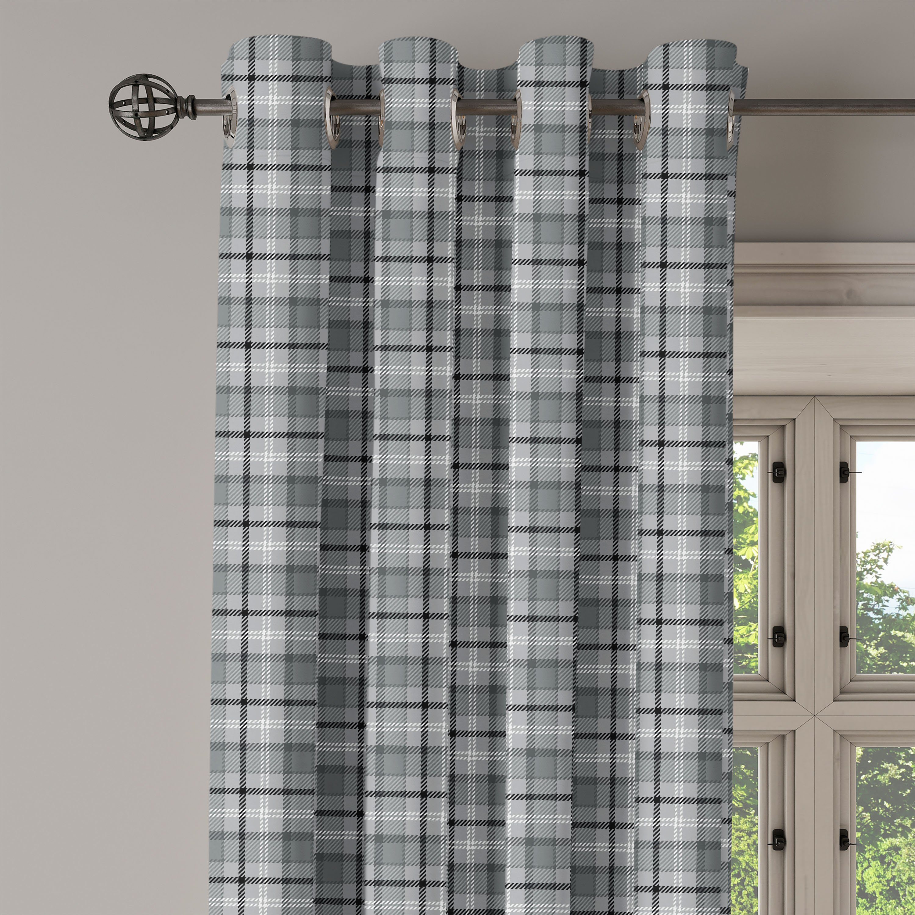 Grau Dekorative Schlafzimmer Scottish Wohnzimmer, 2-Panel-Fenstervorhänge Gardine für und Classical Abakuhaus, Schwarz