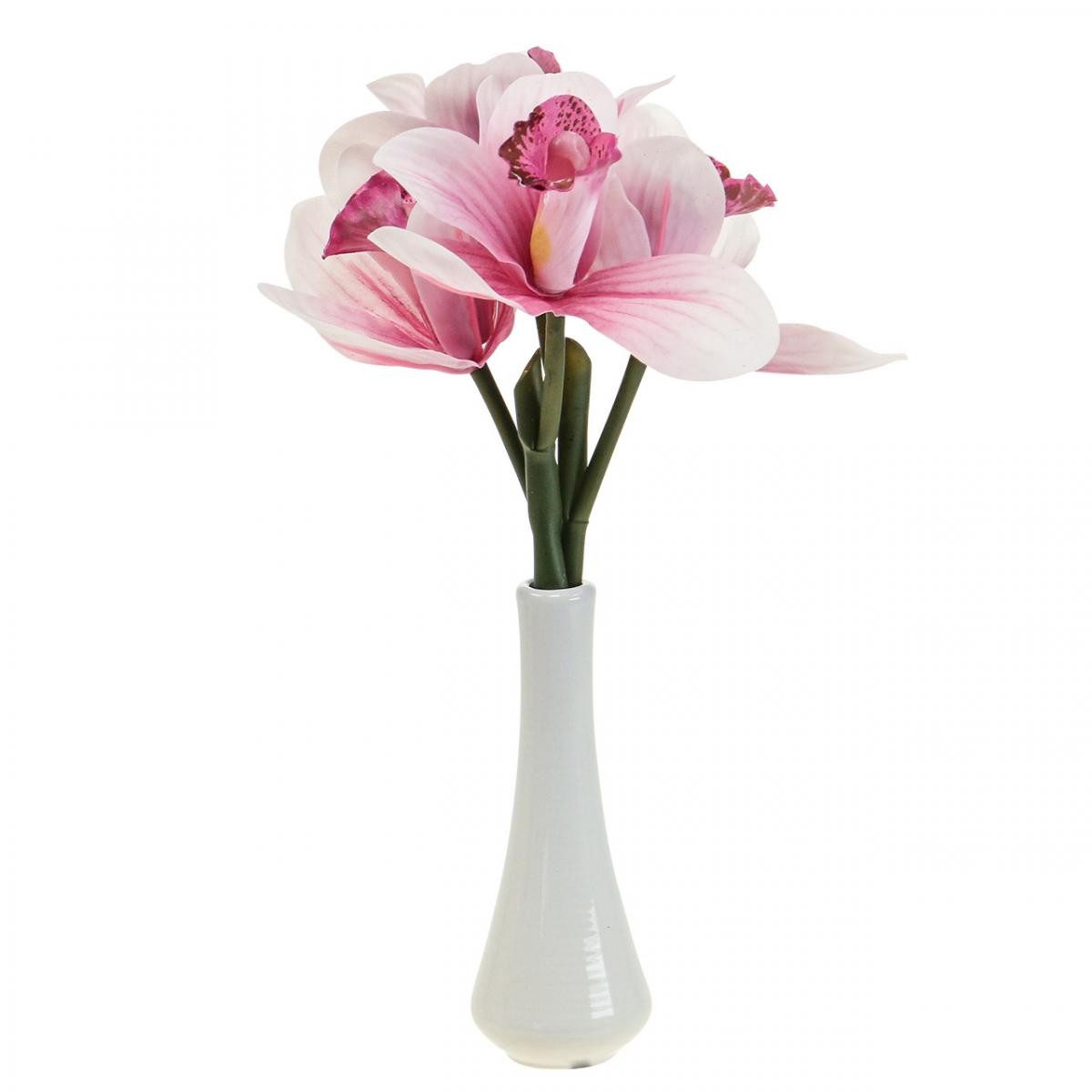 Kunstorchidee Künstliche Orchideen Deko-Blumen Vase Weiß Rosa 28cm, Florists Products, Höhe 28 cm