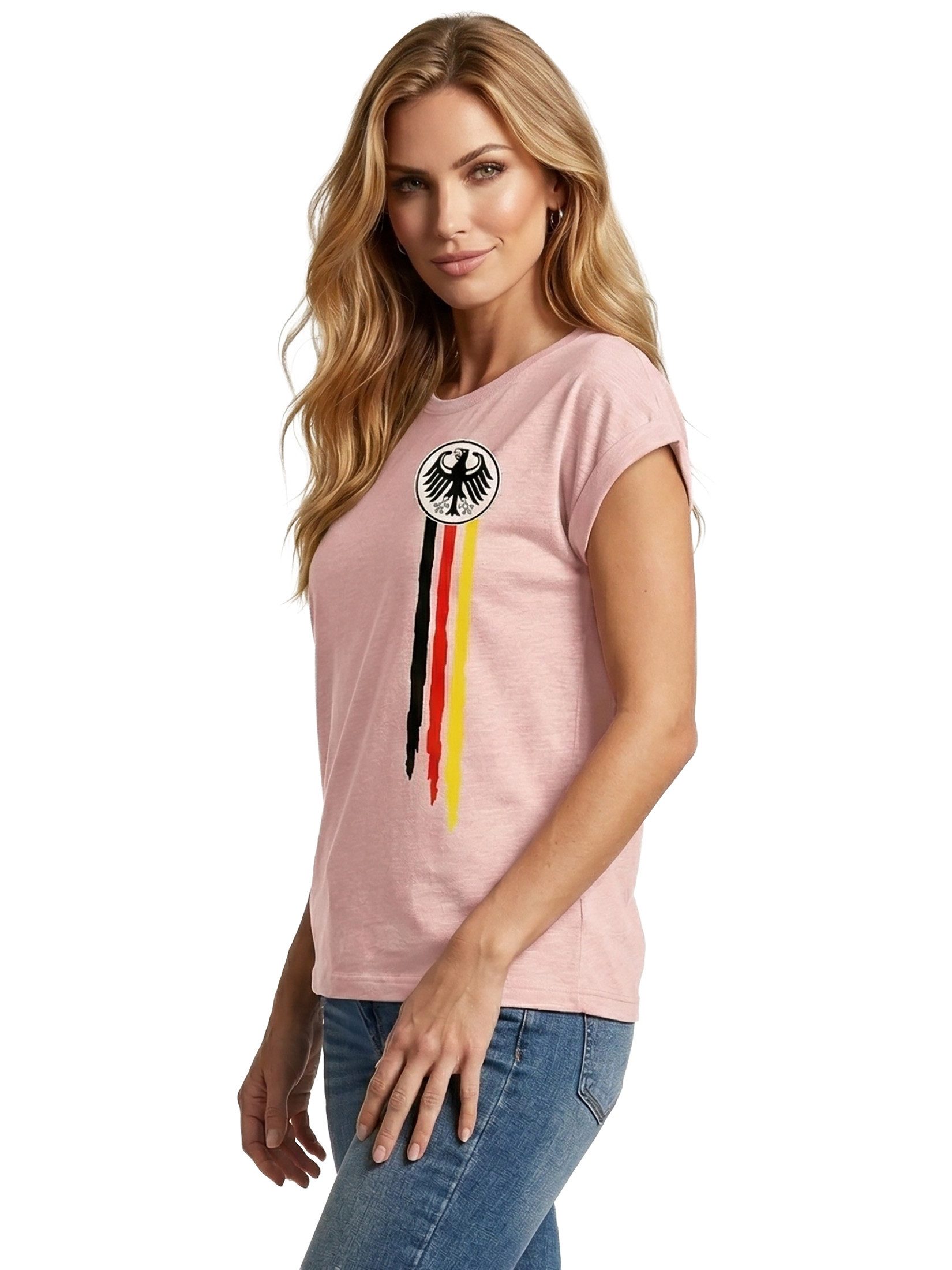 MAKAYA Print-Shirt Deutschland EM Trikot Damen Adler Flagge Fahne Fußball WM Top (Schwarz, Weiß, Blau, Grau, Grün, Rosa, 34, 36, 38, 40, 42, 44, 46, 48, 50) große Größen