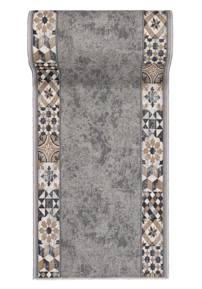 Mazovia Läufer Läufer Retro Bordüre Grau Schwarz Flur, Schlafzimmer, Diele, 67 x 100 cm, Fußbodenheizung
