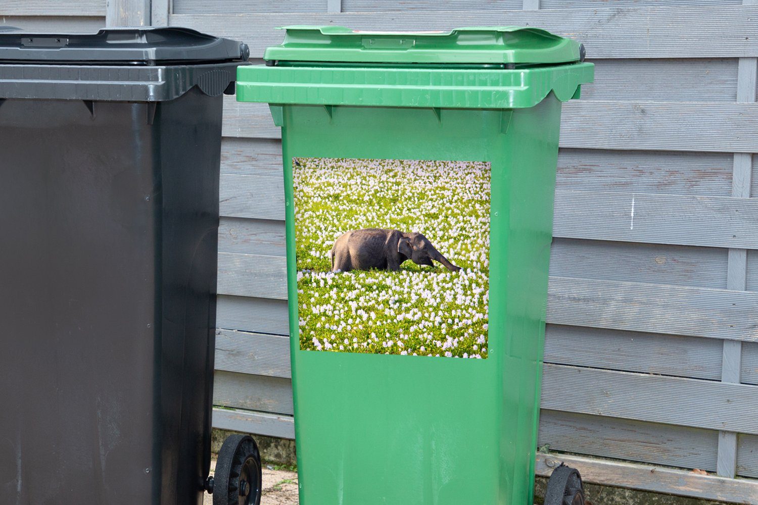 MuchoWow Wandsticker Elefant - Wasser Tiere - - Mülltonne, Grün Container, - Pflanzen (1 Sticker, Mülleimer-aufkleber, - Abfalbehälter Natur St)