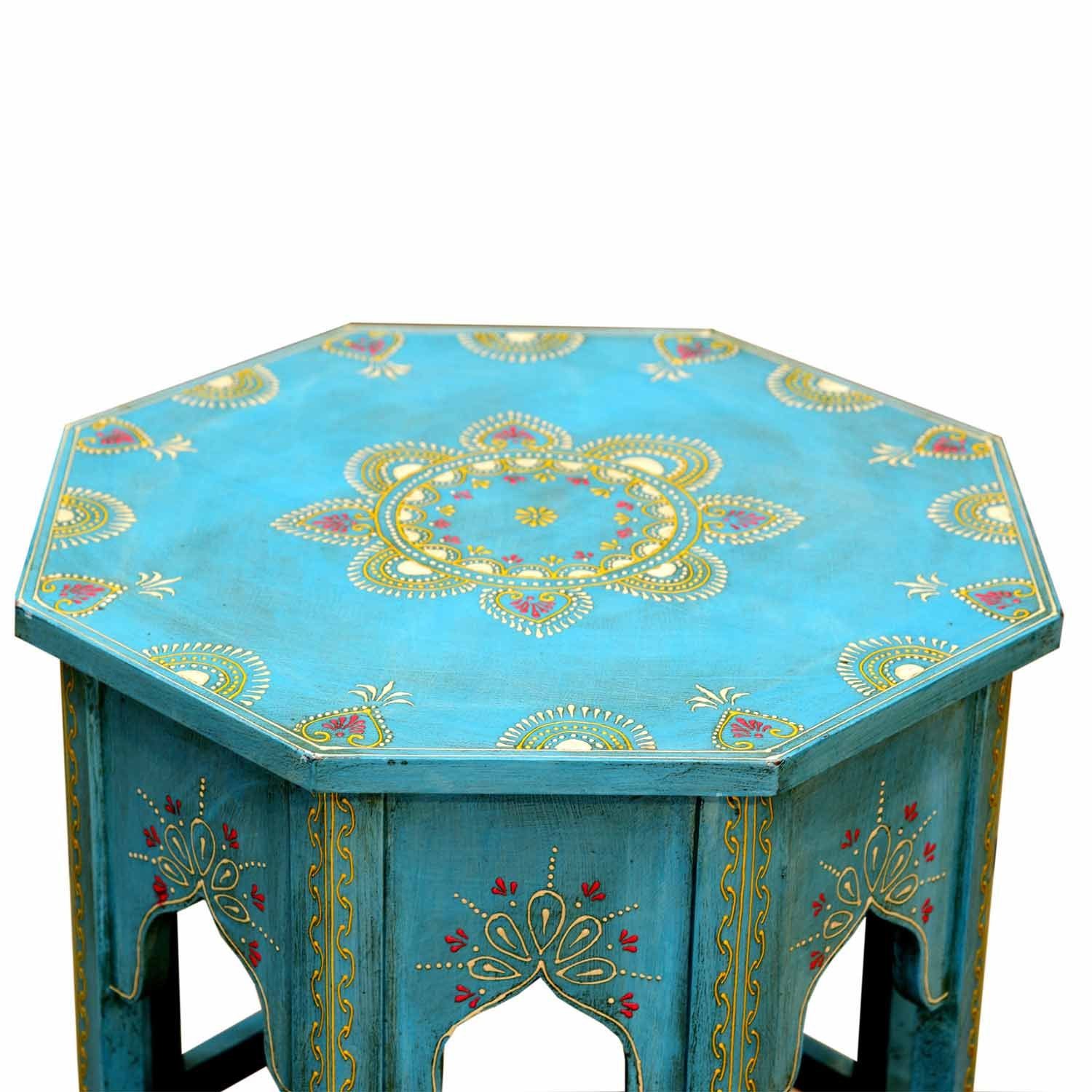 Casa Moro Beistelltisch Orientalische Beistelltische Saada Blau 2er Set aus Massivholz (Set, 2er Set), hamdbemalte Boho Chic Couchtische Shabby Chic Sofatische, MA-32-47
