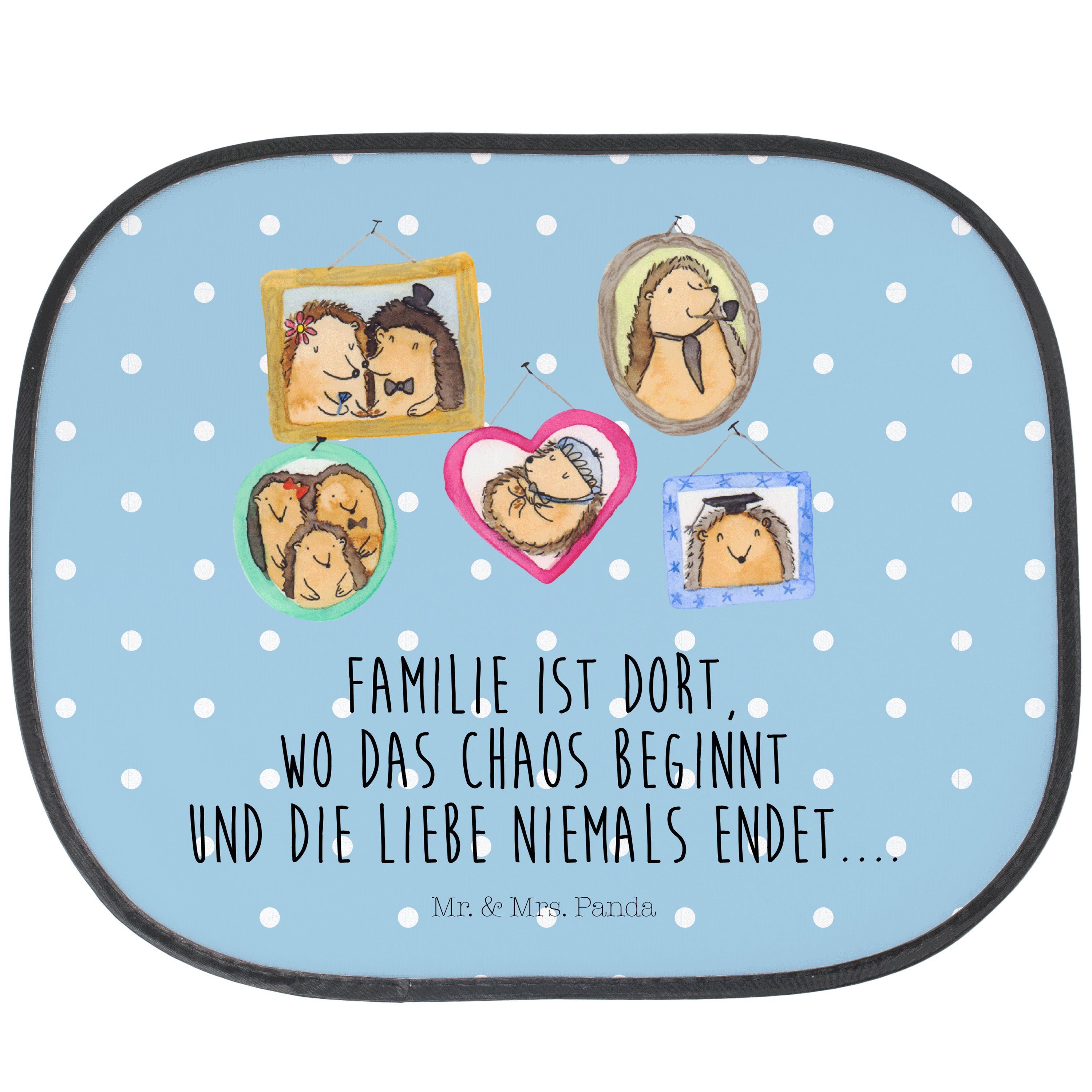 Sonnenschutz Igel Familie - Blau Pastell - Geschenk, Sonnenschutzfolie, Schwester, Mr. & Mrs. Panda, Seidenmatt