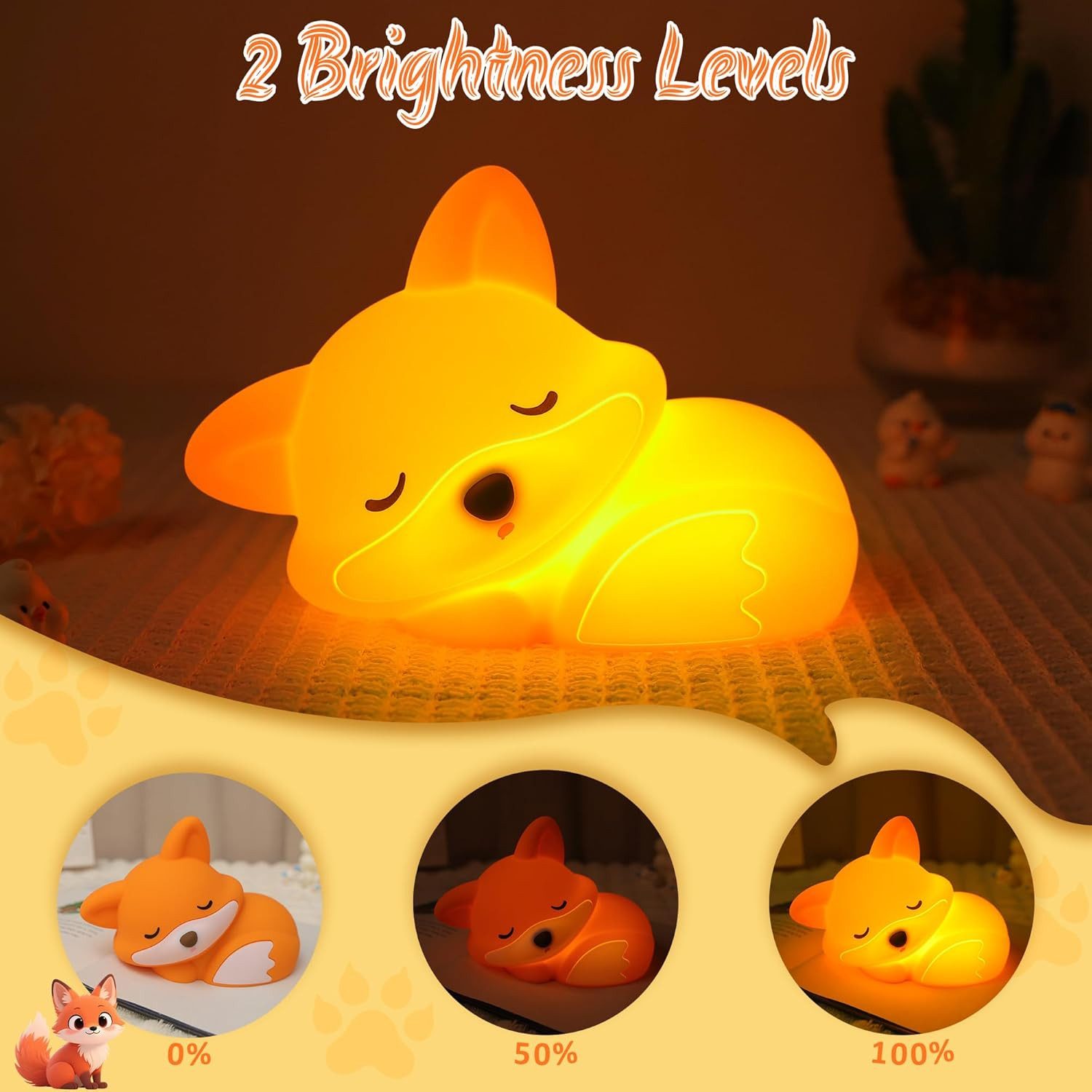 FELIXLEO LED Nachtlicht Fuchs Nachtlicht Kinder Silikon Lampe Dimmbar Touch