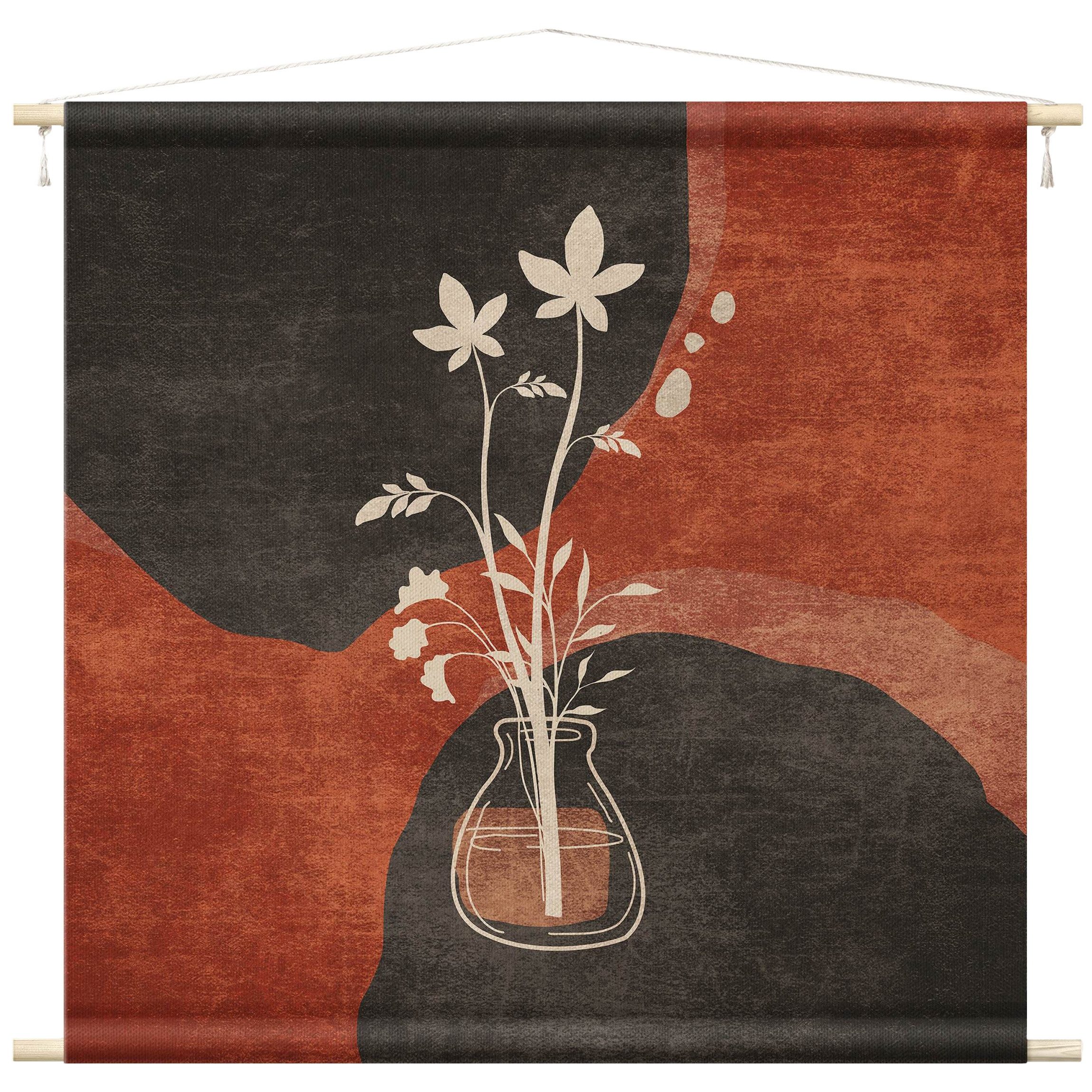 Wandteppich modern Boho Blumen braun