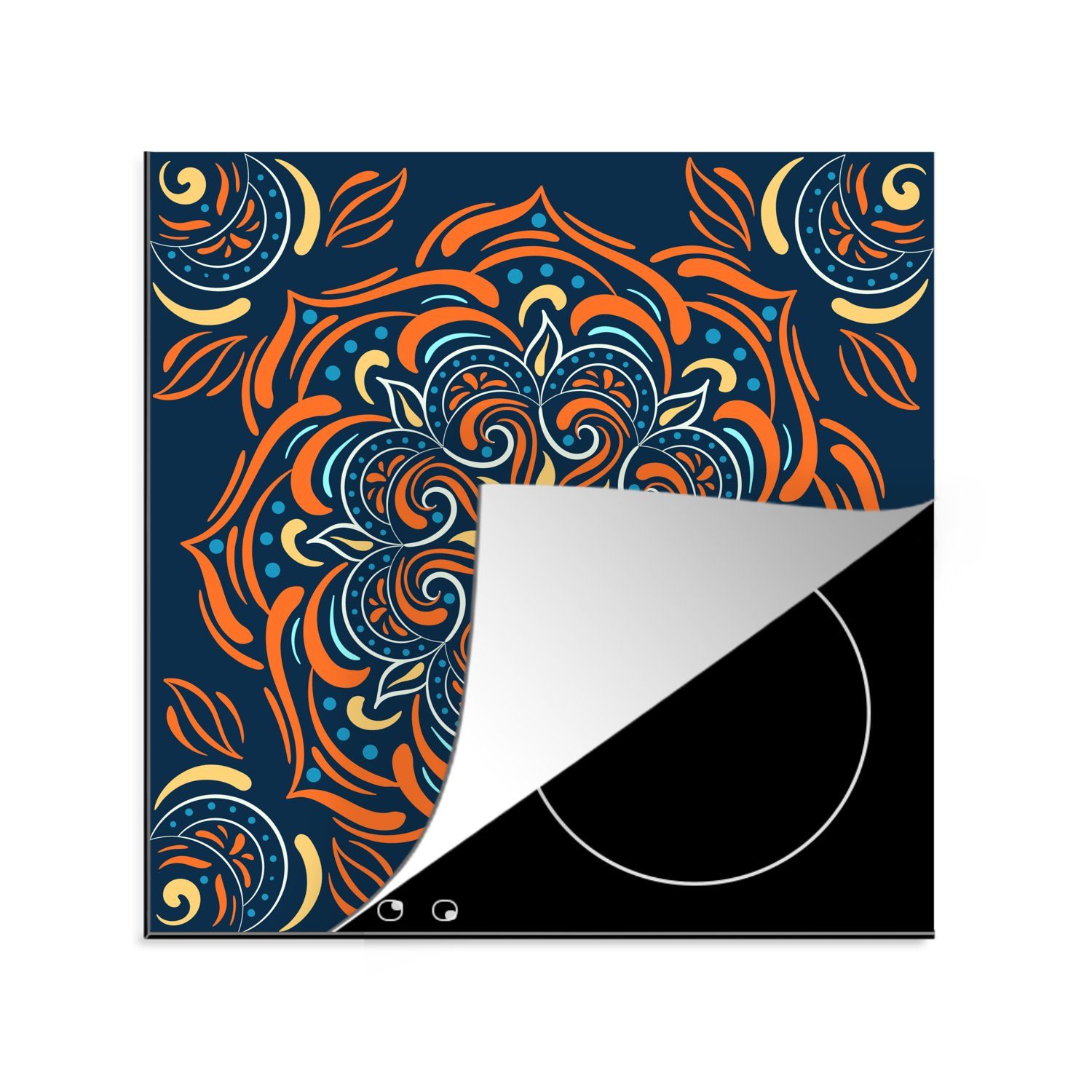MuchoWow Herdblende-/Abdeckplatte Mandala - Orange - Muster, Vinyl, (1 tlg), 78x78 cm, Ceranfeldabdeckung, Arbeitsplatte für küche | Herdabdeckplatten