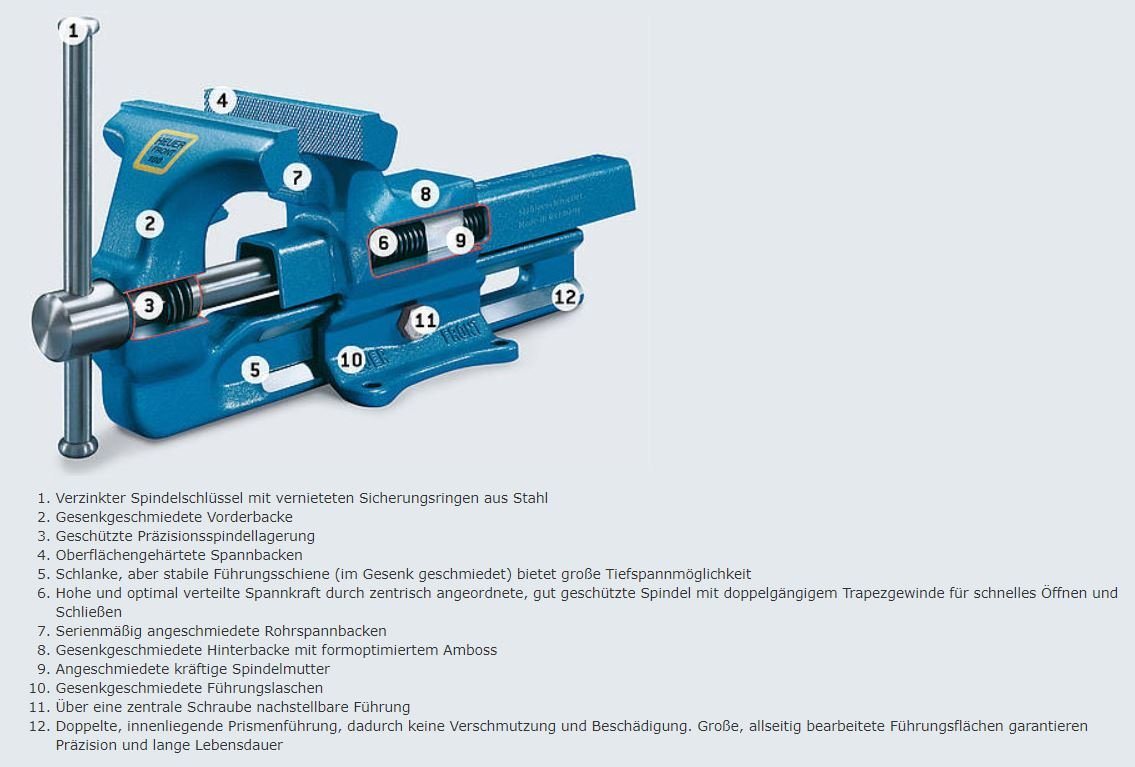 Thumbnail - Brockhaus Heuer Schraubstock Heuer Schraubstock 100 mm, Amboss, Spannweite 0-125 mm