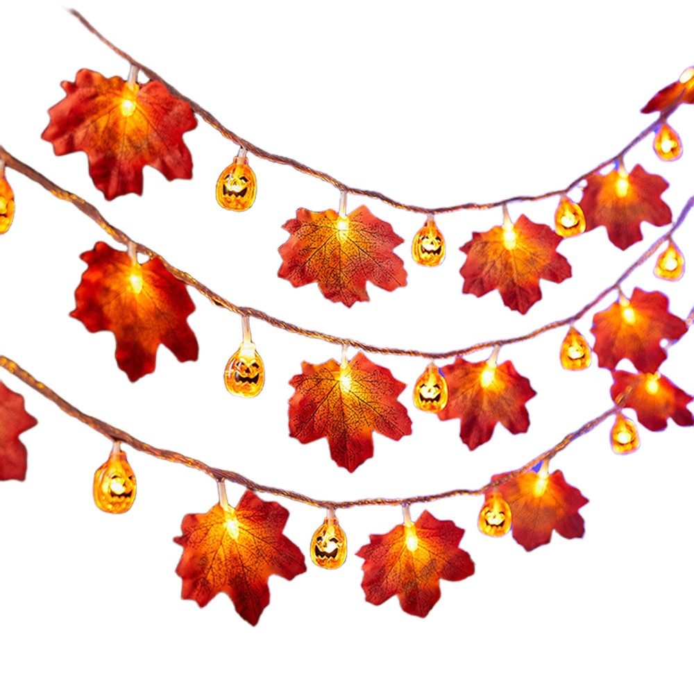 Coonoor LED-Lichterkette 3M 20LED Halloween Deko Herbst Ahornblatt Girlande Lichterkette, für Halloween Theme Erntedankfest Weihnachtsfeiern