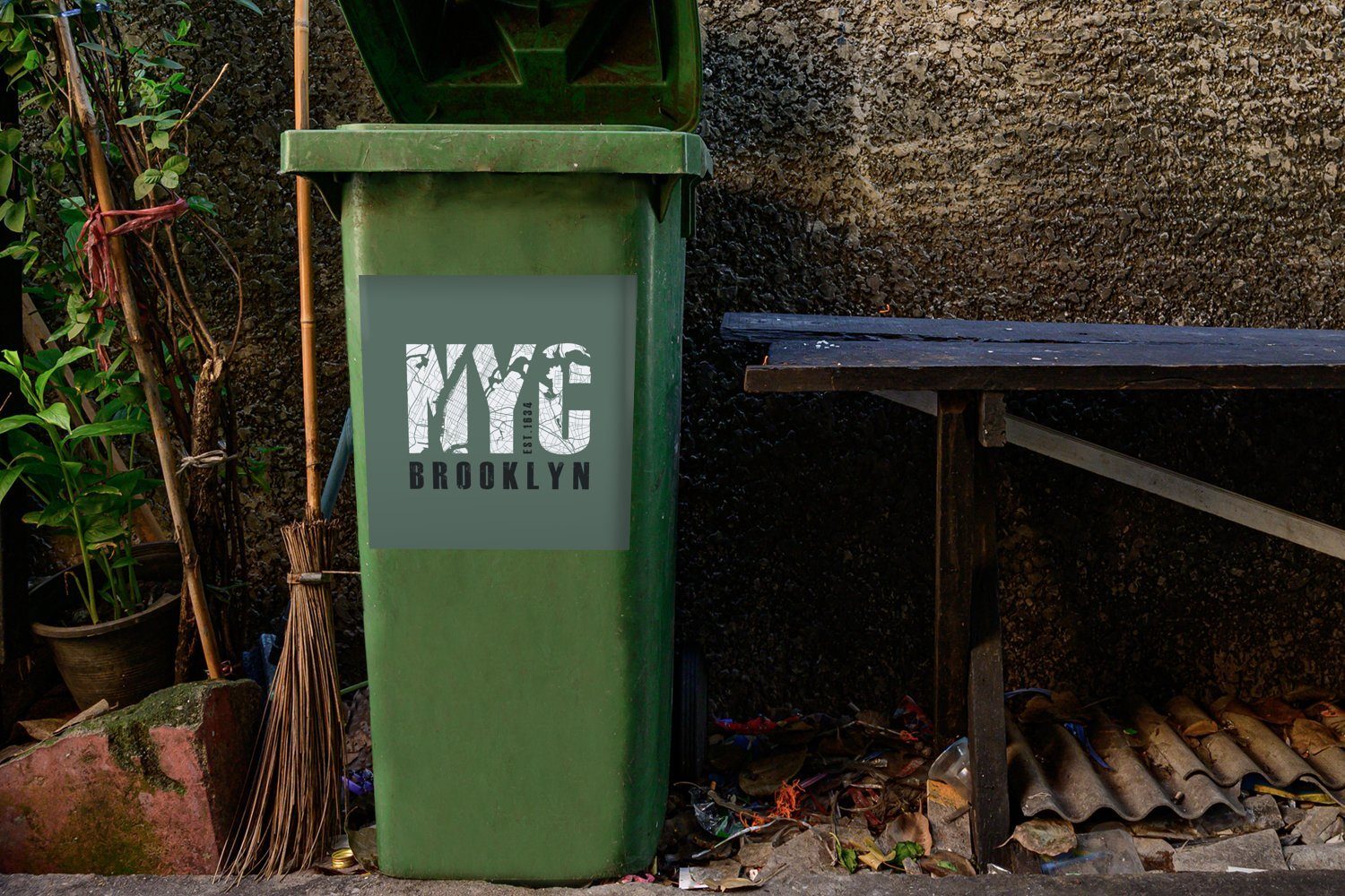 MuchoWow - New St), Abfalbehälter Mülleimer-aufkleber, Container, - Karte (1 York Sticker, Mülltonne, Grün Wandsticker