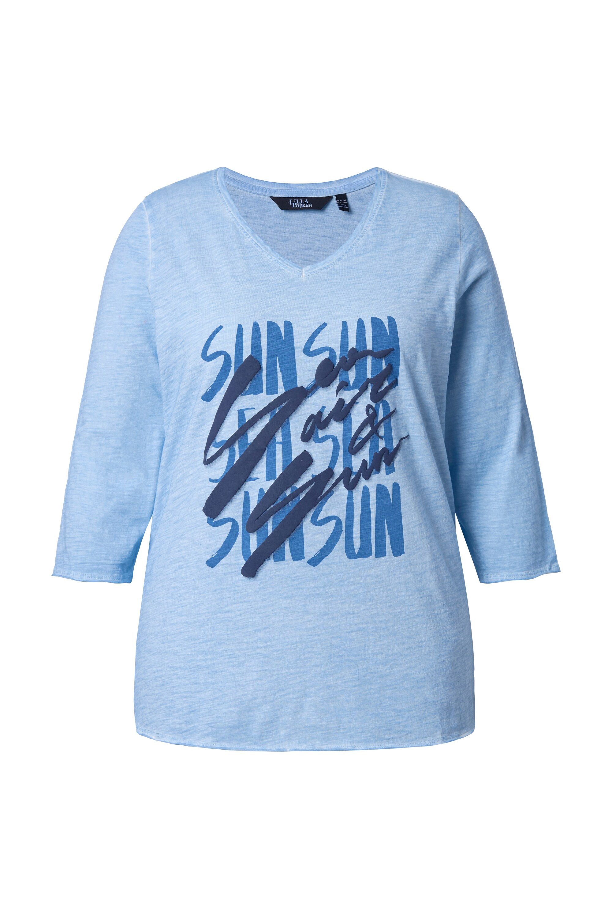 T-Shirt Shirt Schriftmotiv Classic V-Ausschnitt 3/4-Arm