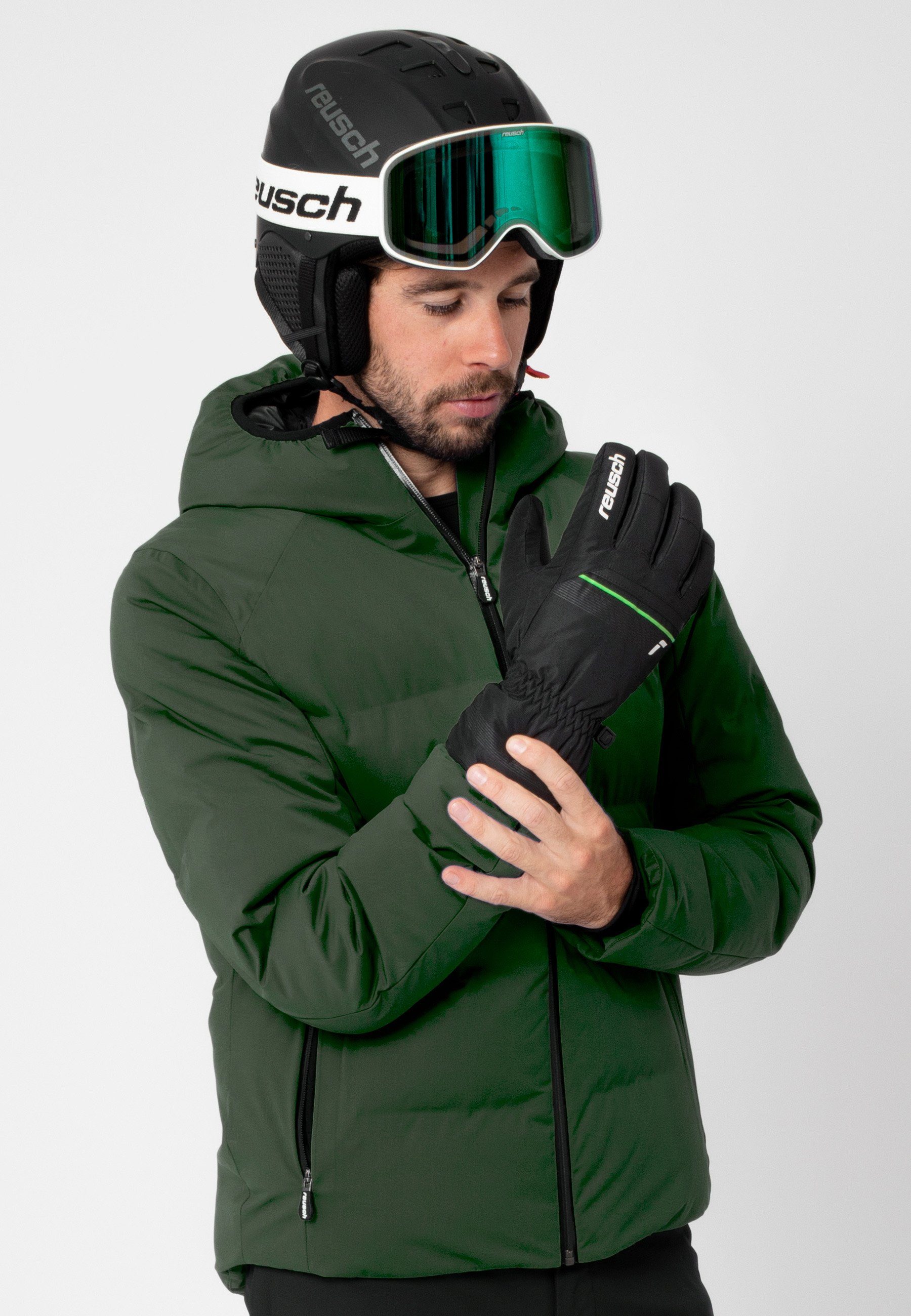 King atmungsaktivem Reusch Skihandschuhe Snow aus grün-schwarz Material