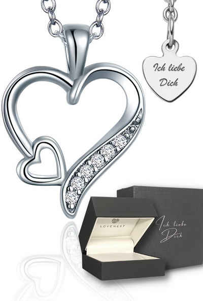 LOVENEST Herzkette »Halskette Damen Silber 925 mit kleinen ZIRKONIA-STEINEN Herz-Anhänger«