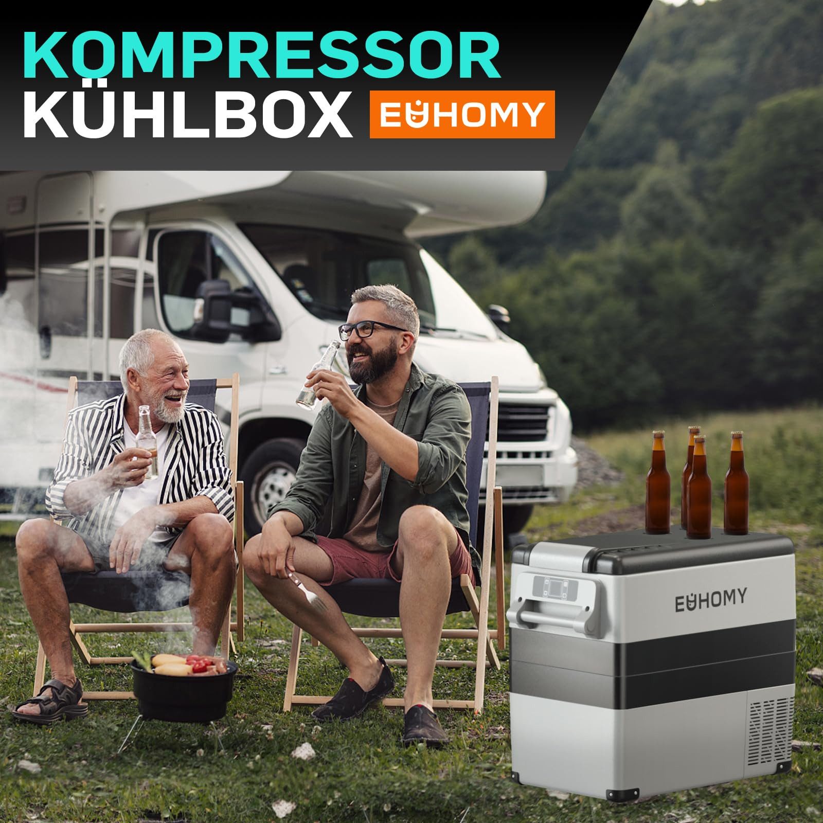 EUHOMY Elektrische Kühlbox Auto-Kompressor-Kühlbox mit App-Steuerung,12 V/240 V Kühlschrank, 49 l, -20 °C bis 20 °C, Tragbarer Kühlschrank für Camping, Reisen und LKW