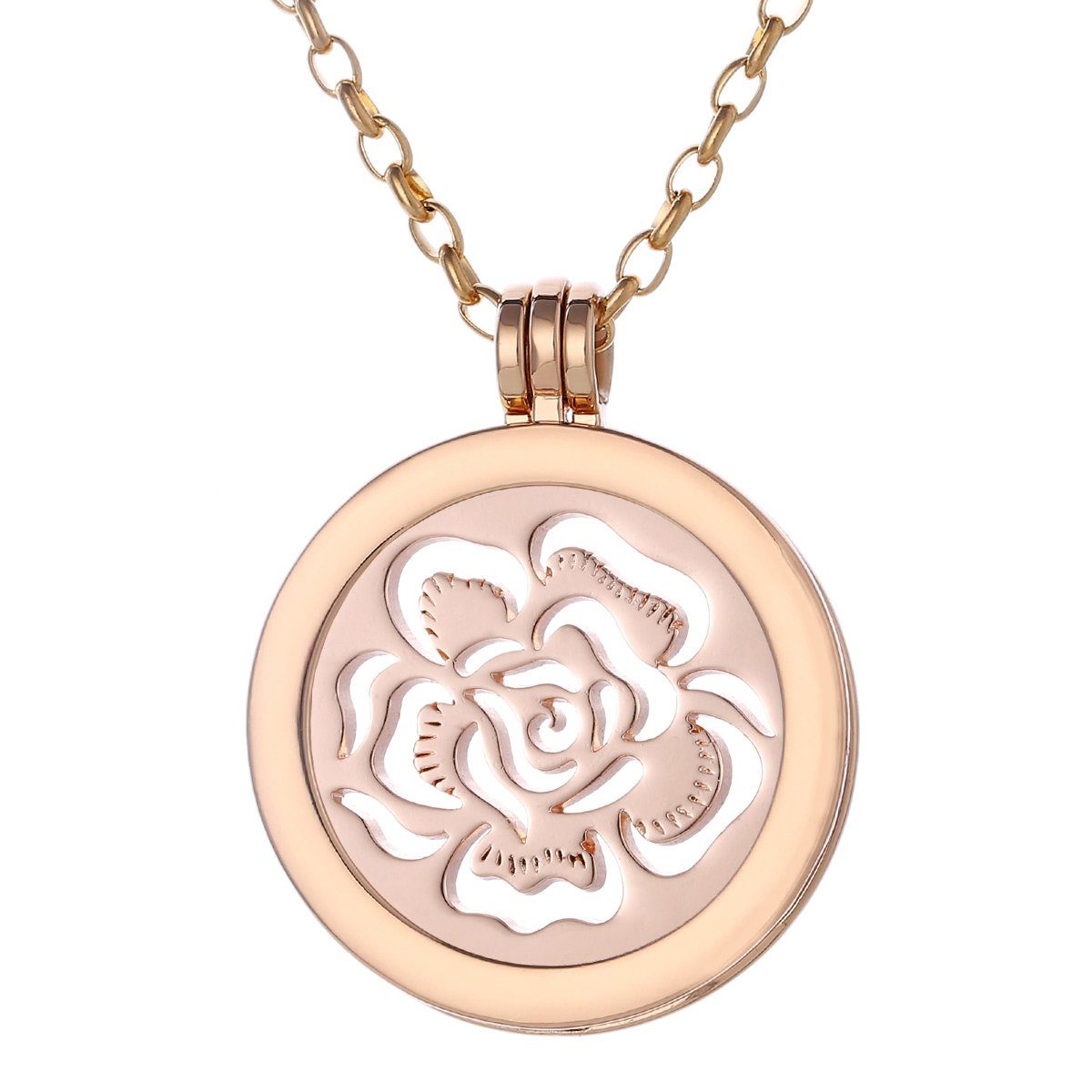 Kette mit Anhänger Halskette 70 cm gold mit Münzanhänger 33 mm