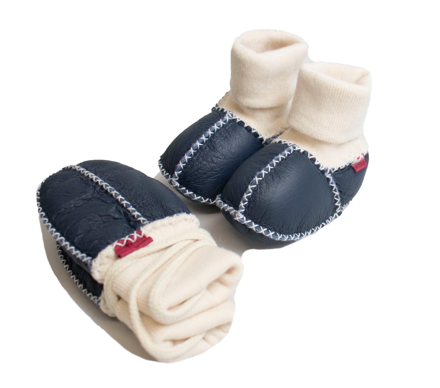 Reissner Lammfelle Baby Booties und Fäustl. Lammfell Set COLMAR Strickbünd. und Ziernaht Babystiefel