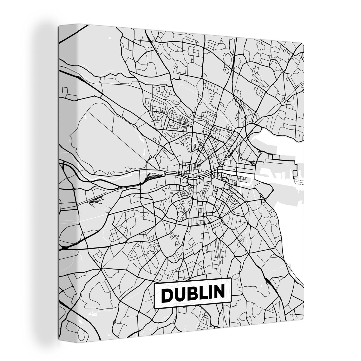 OneMillionCanvasses® Leinwandbild Dublin - Stadtplan - Schwarz und Weiß - Karte, (1 St), Leinwand Bilder für Wohnzimmer Schlafzimmer