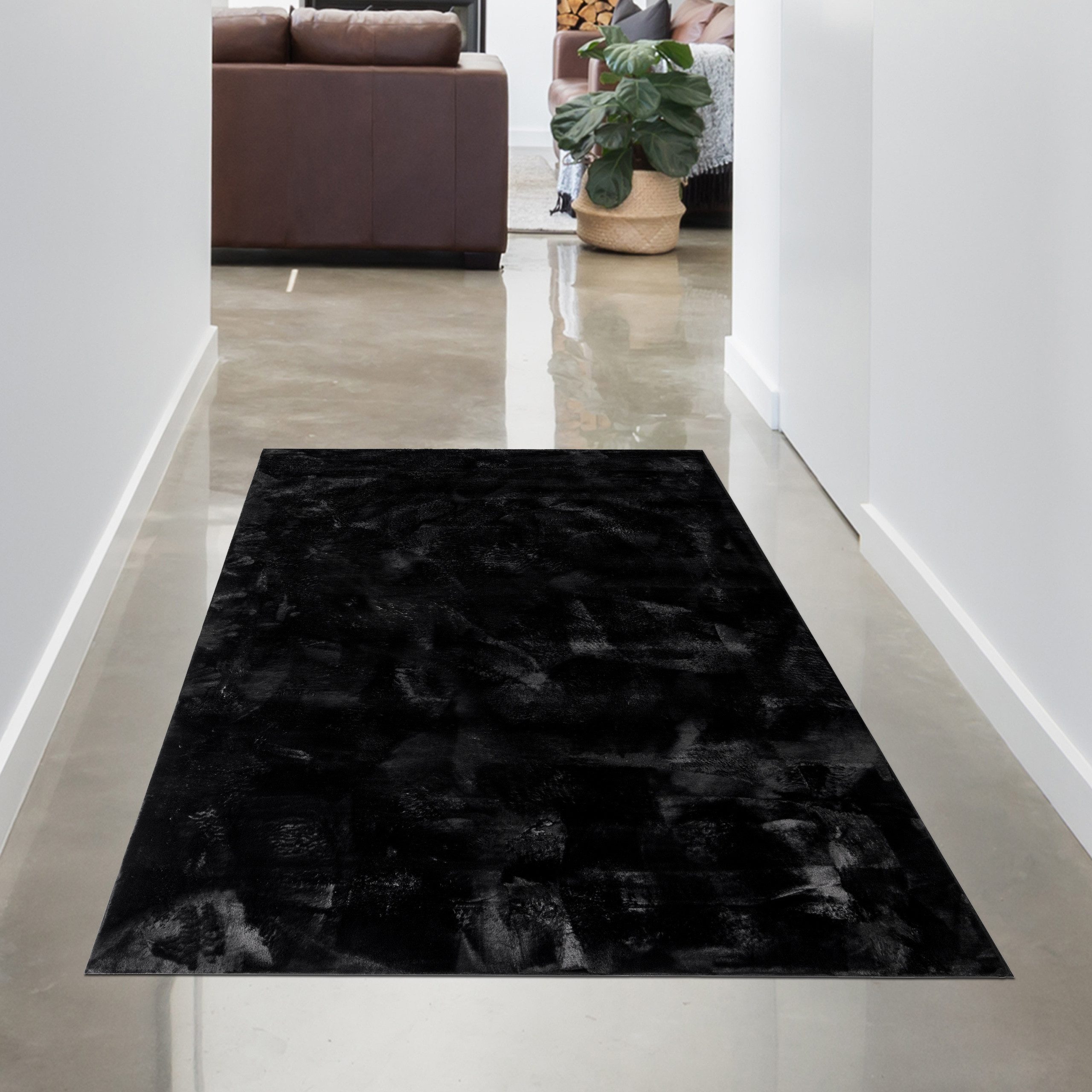 Carpetia Teppich Teppich schwarz Hasenfell-Optik elegant weich mit feinem S günstig online kaufen