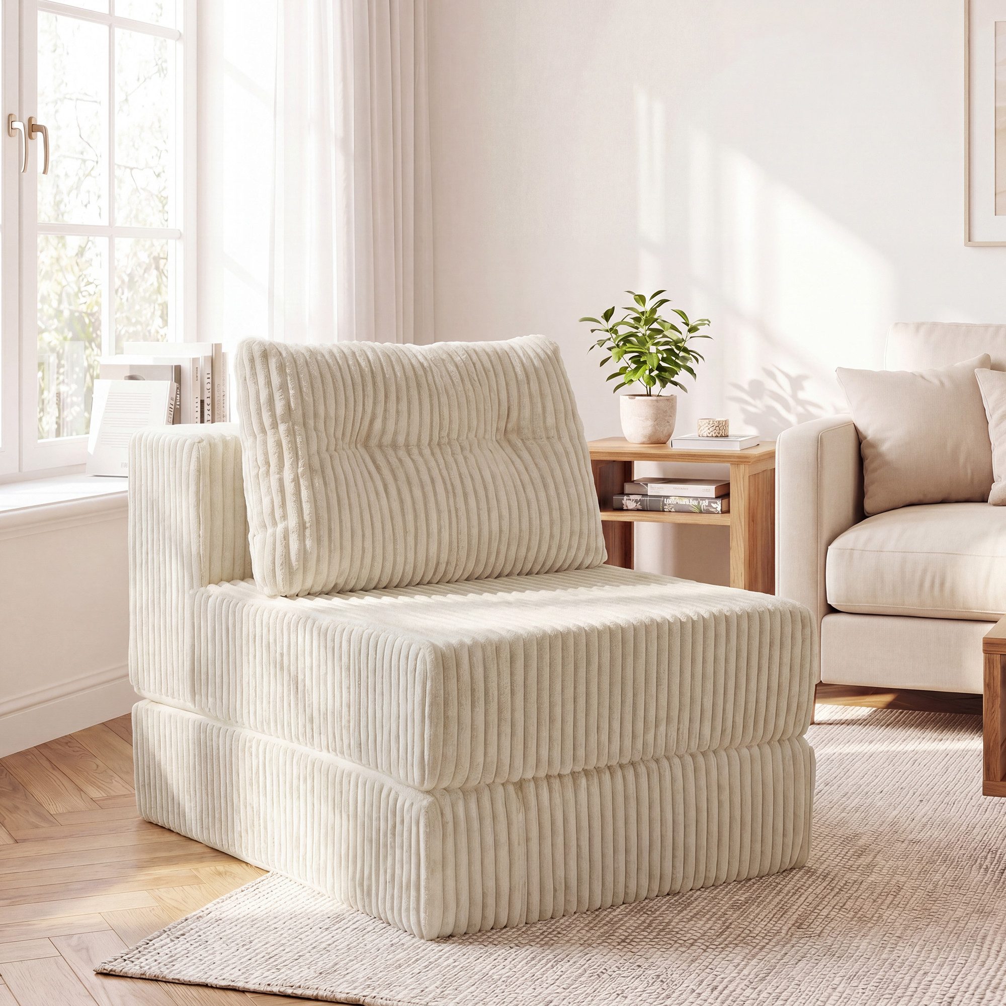 GRAVFORCE Schlafsofa mit Kissen – 3-in-1 Sessel, Rückenstütze, klappbare Matratze, Beige, 1 Teile, 3-in-1-Transformationsdesign