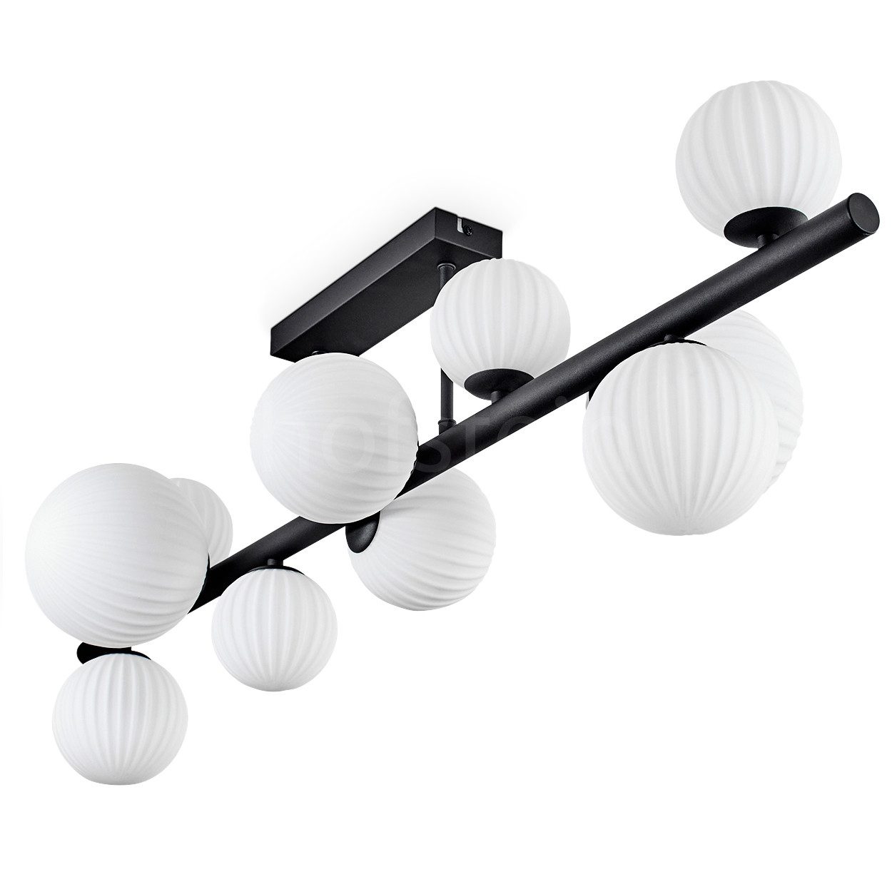 hofstein Deckenleuchte Deckenlampe aus Metall/Riffelglas in Schwarz/Weiß, ohne Leuchtmittel, Leuchte mit Glasschirmen (10cm, 12cm, 15cm), 10xG9, ohne Leuchtmittel