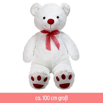 BEMIRO Tierkuscheltier Großer weißer Teddybär mit roter Schleife - ca 100 cm