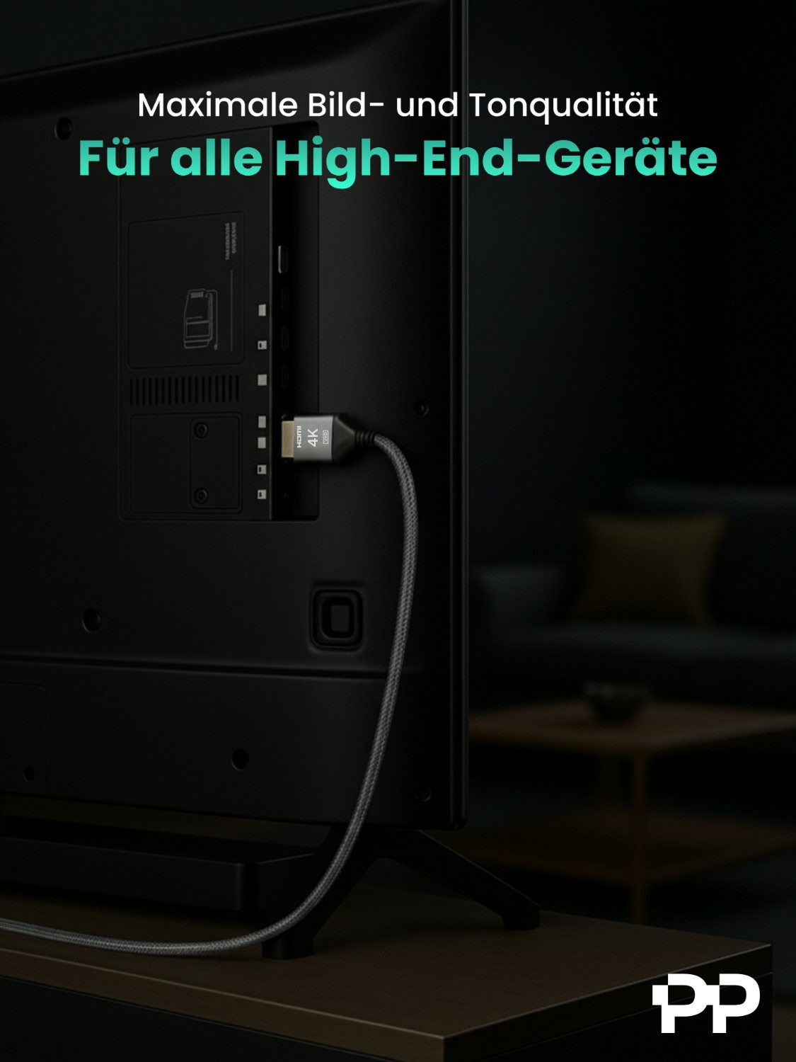 ProfiPatch ProfiPatch HDMI Kabel 4K60Hz UHD 1m grau Goldkontakt Textil HDMI-Kabel, (100 cm) – Bild 3 von 5