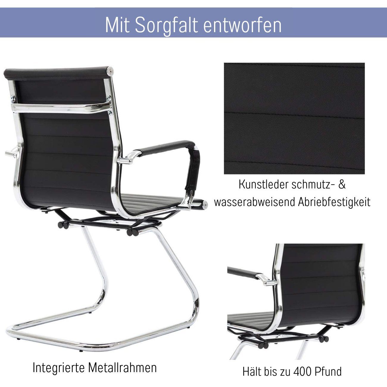 WAHSON OFFICE CHAIRS Bürostuhl 2 PU-Leder-Freischwinger Besucherstühle mit Chromgestell