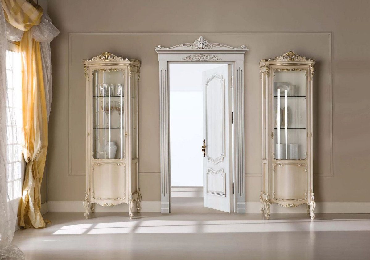 Casa Padrino Vitrine Luxus Luxus in Massivholz Cremefarben Vitrinenschrank / Italy / Made - - Silber Gold Möbel - Tür Barock mit Barock Handgefertigter Prunkvolle Vitrine - Qualität